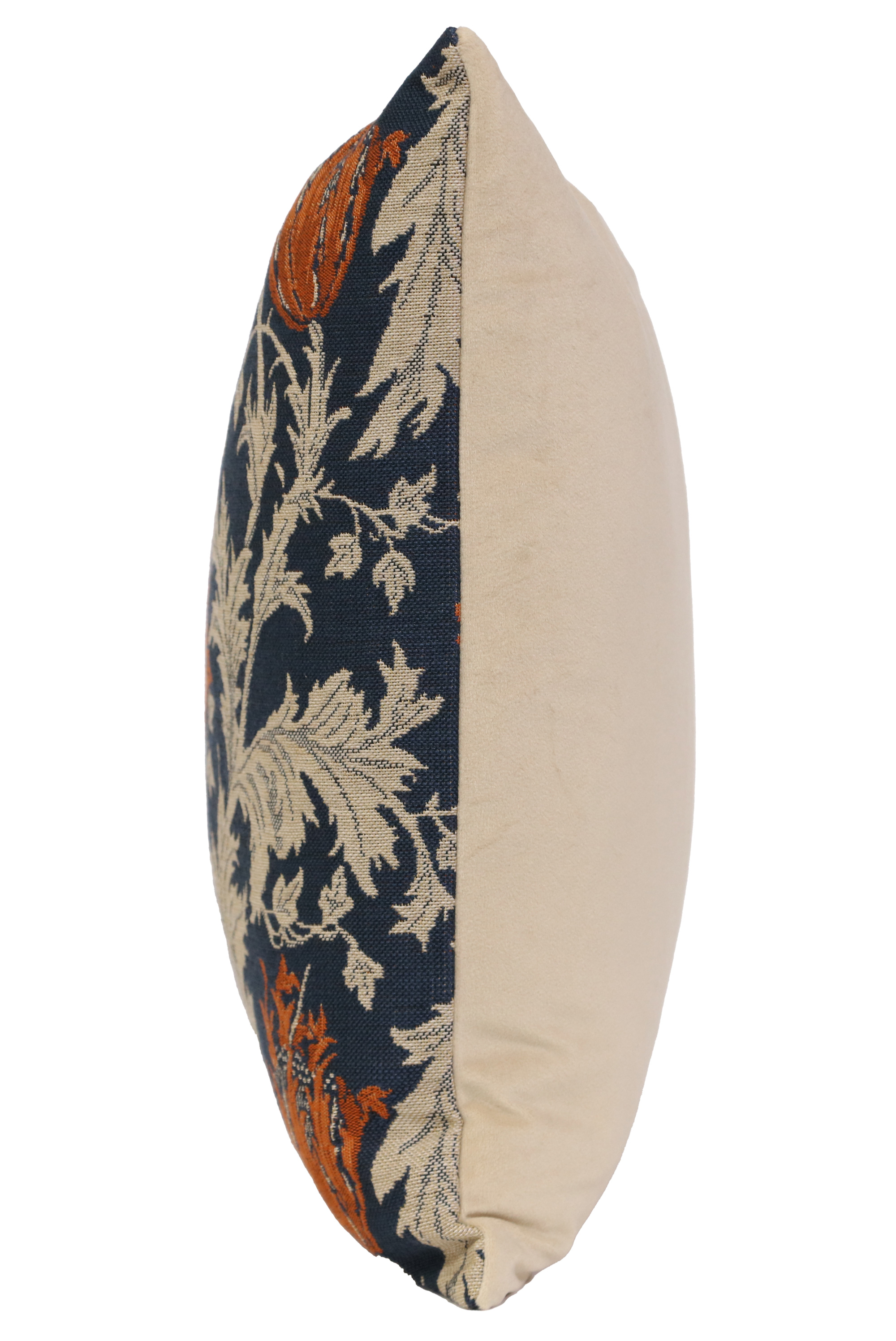 Anemone Blue Rust Belgian Tapestry Pillow Cover 16x16 inch Cotton Jacquard Woven Cushion Cover
