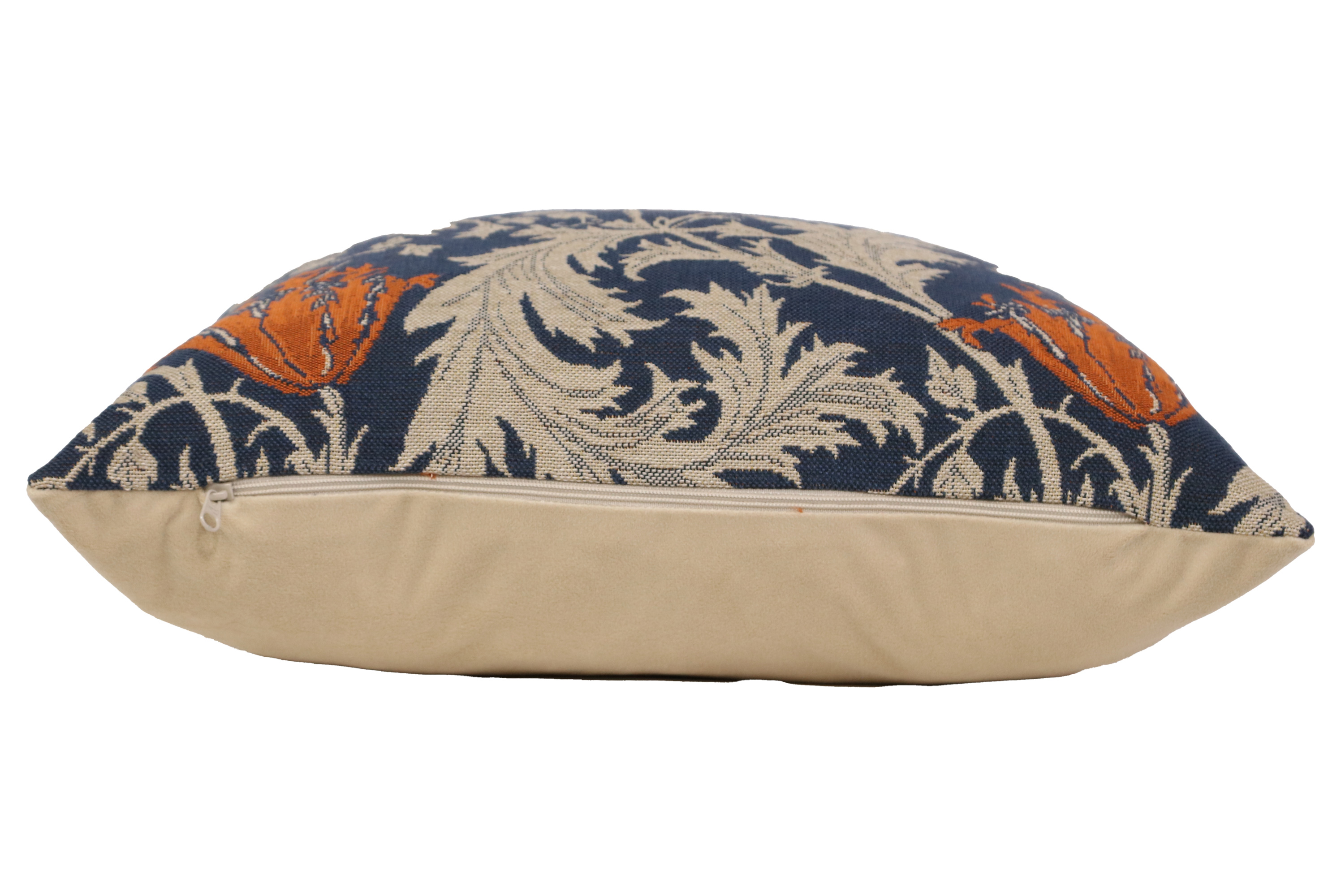 Anemone Blue Rust Belgian Tapestry Pillow Cover 16x16 inch Cotton Jacquard Woven Cushion Cover