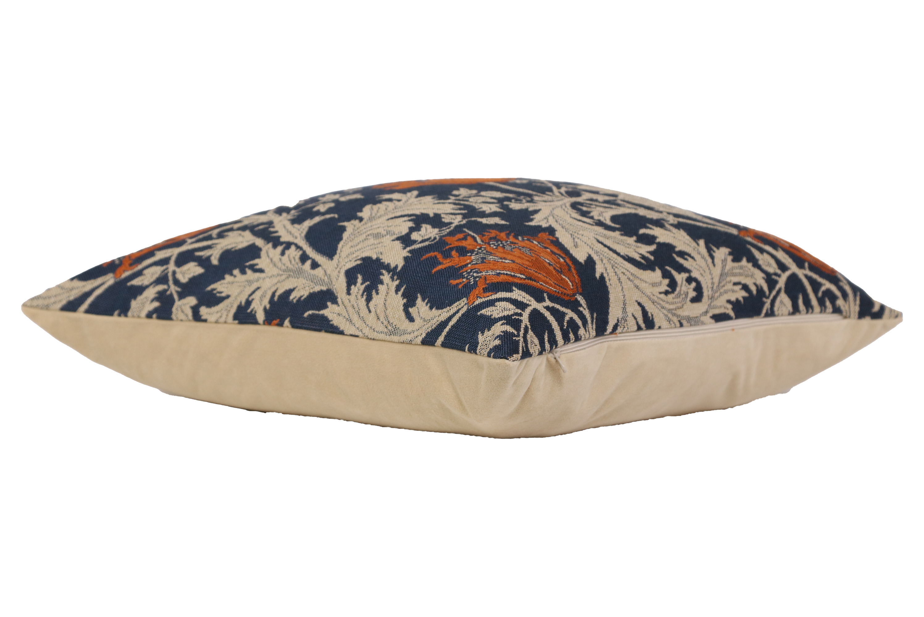 Anemone Blue Rust Belgian Tapestry Pillow Cover 16x16 inch Cotton Jacquard Woven Cushion Cover