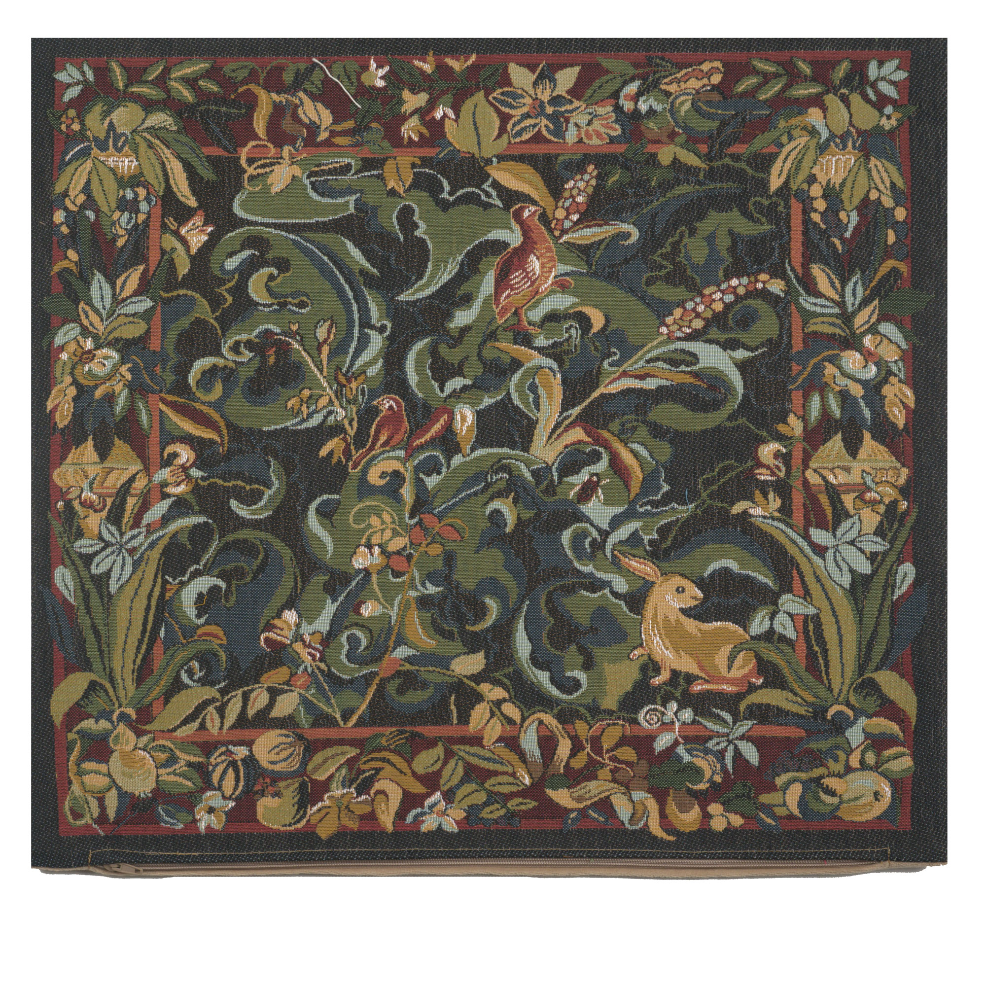 Anne Leurent Animals with Aristoloches Green Tapestry Pillow Cover 19x19 Inch Cotton Jacquard Woven Cushion Cover
