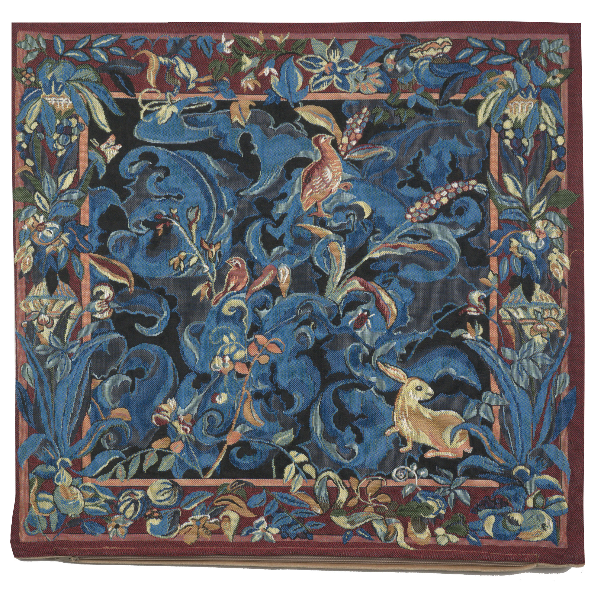 Anne Leurent Animals with Aristoloches Blue Tapestry Pillow Cover 19x19 Inch Cotton Jacquard Woven Cushion Cover