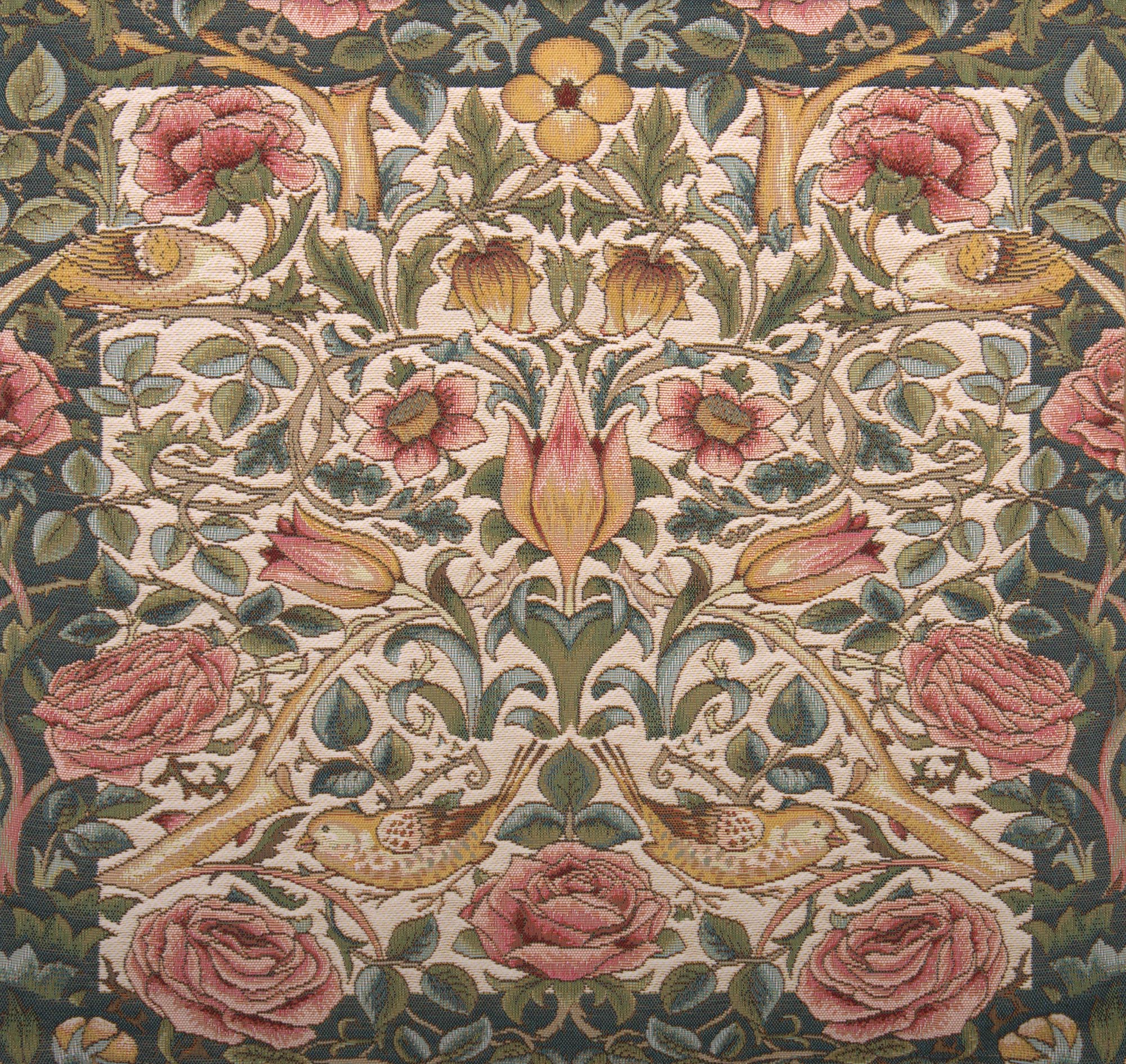 Roses and Birds White French Tapestry Pillow Cover 19x19 inch Cotton Jacquard Woven Cushion Cover