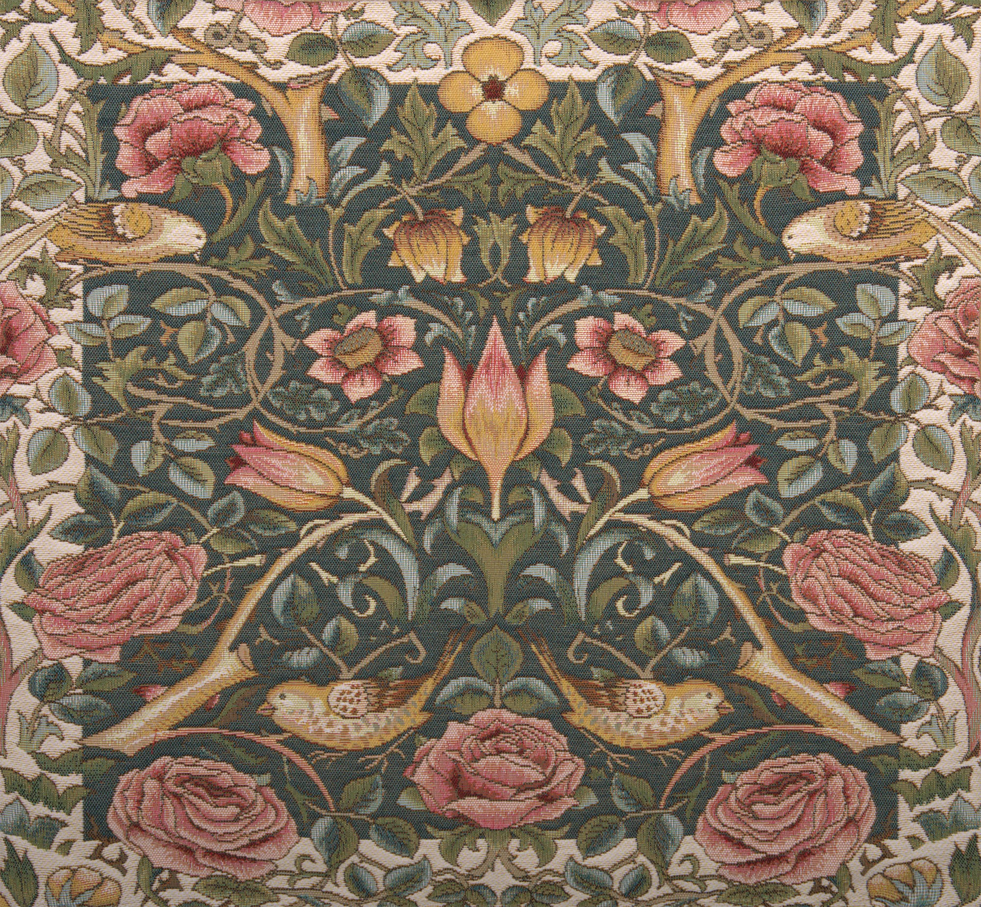 Roses and Birds Blue French Tapestry Pillow Cover 19x19 inch Cotton Jacquard Woven Cushion Cover