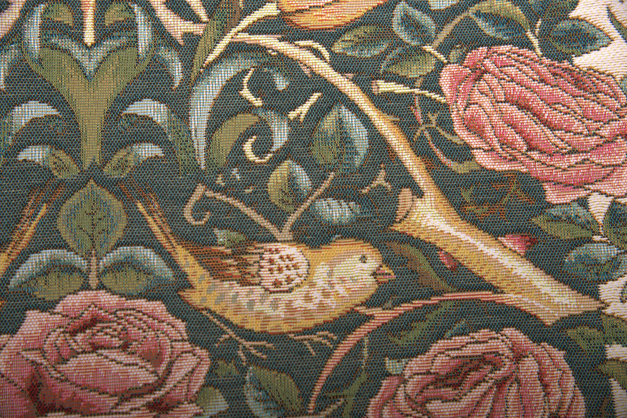 Roses and Birds Blue French Tapestry Pillow Cover 19x19 inch Cotton Jacquard Woven Cushion Cover