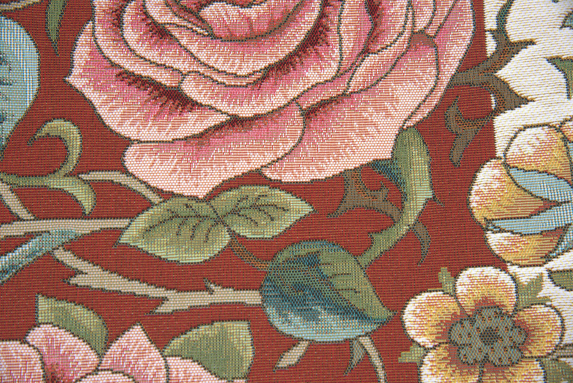 Zoom Bird and Roses Red French Tapestry Pillow Cover 19x19 inch Cotton Jacquard Woven Cushion Cover