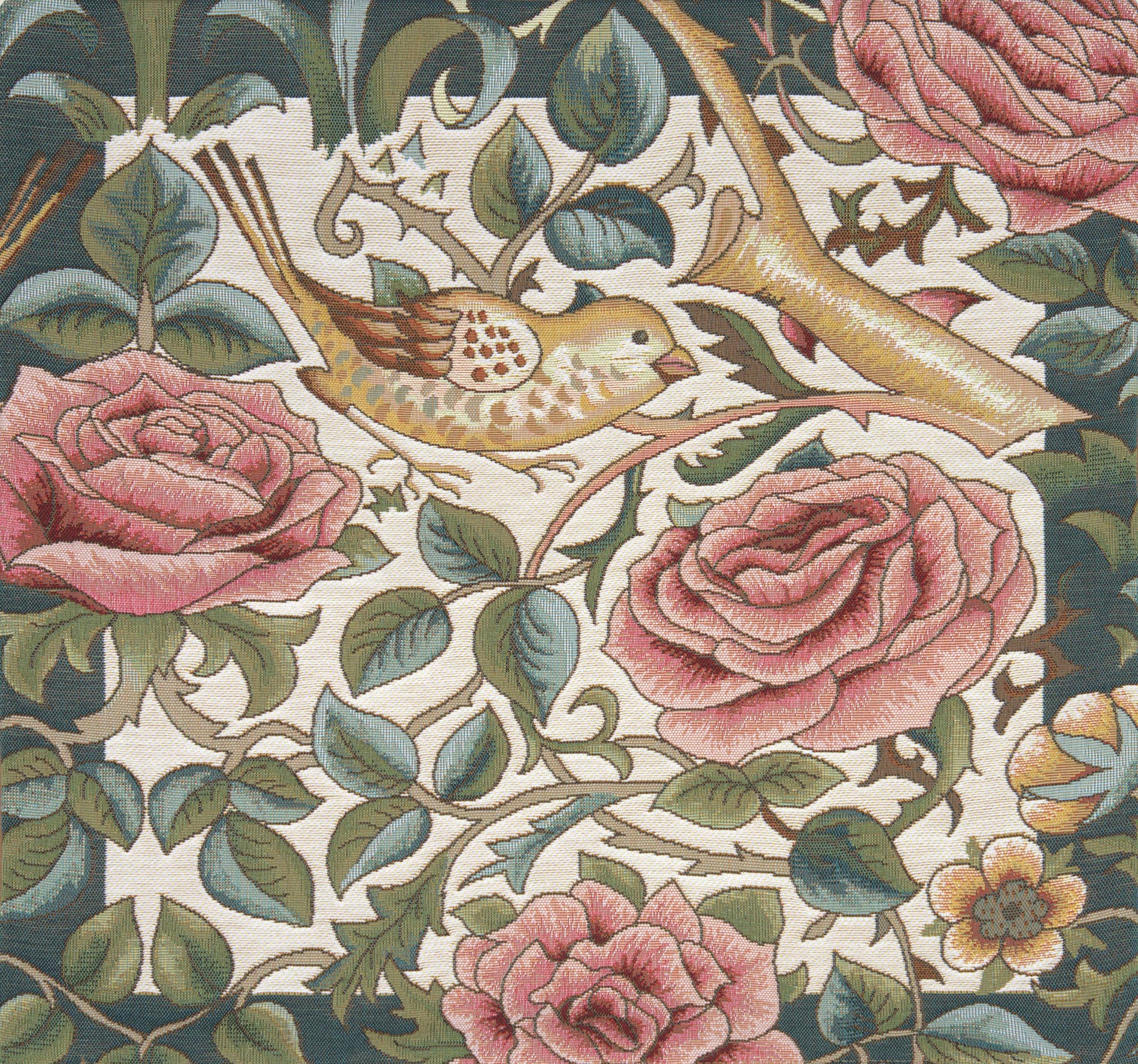Zoom Bird and Roses White French Tapestry Pillow Cover 19x19 inch Cotton Jacquard Woven Cushion Cover