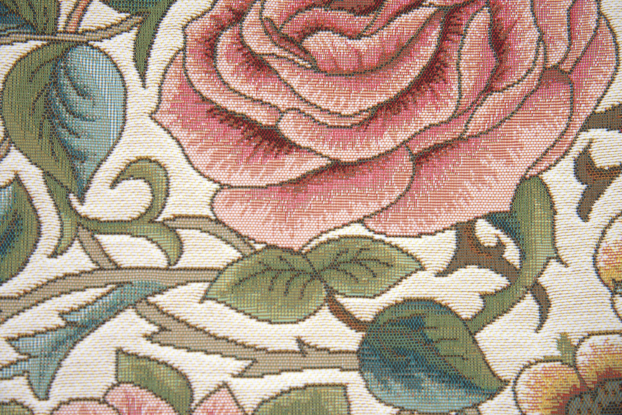 Zoom Bird and Roses White French Tapestry Pillow Cover 19x19 inch Cotton Jacquard Woven Cushion Cover