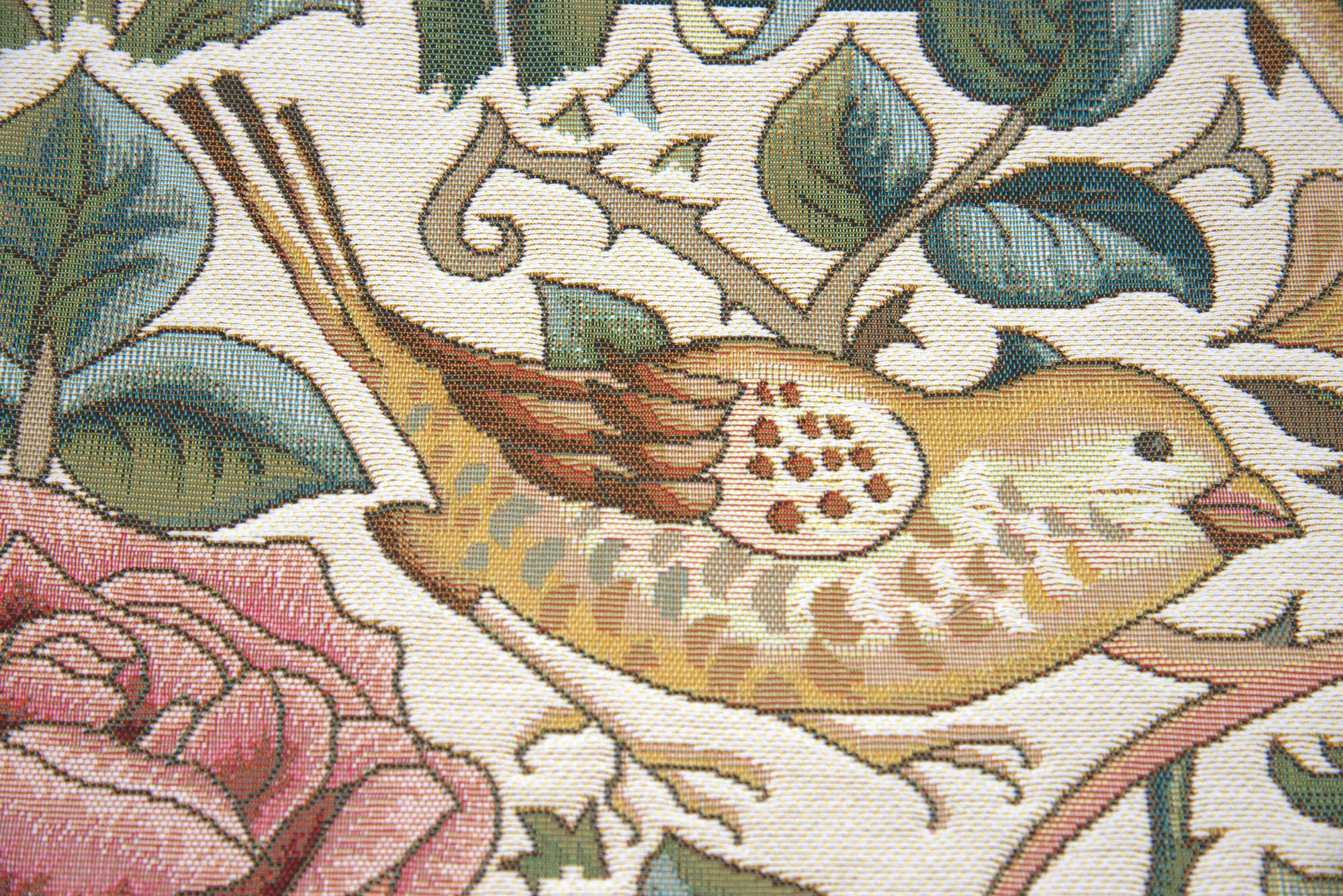 Zoom Bird and Roses White French Tapestry Pillow Cover 19x19 inch Cotton Jacquard Woven Cushion Cover