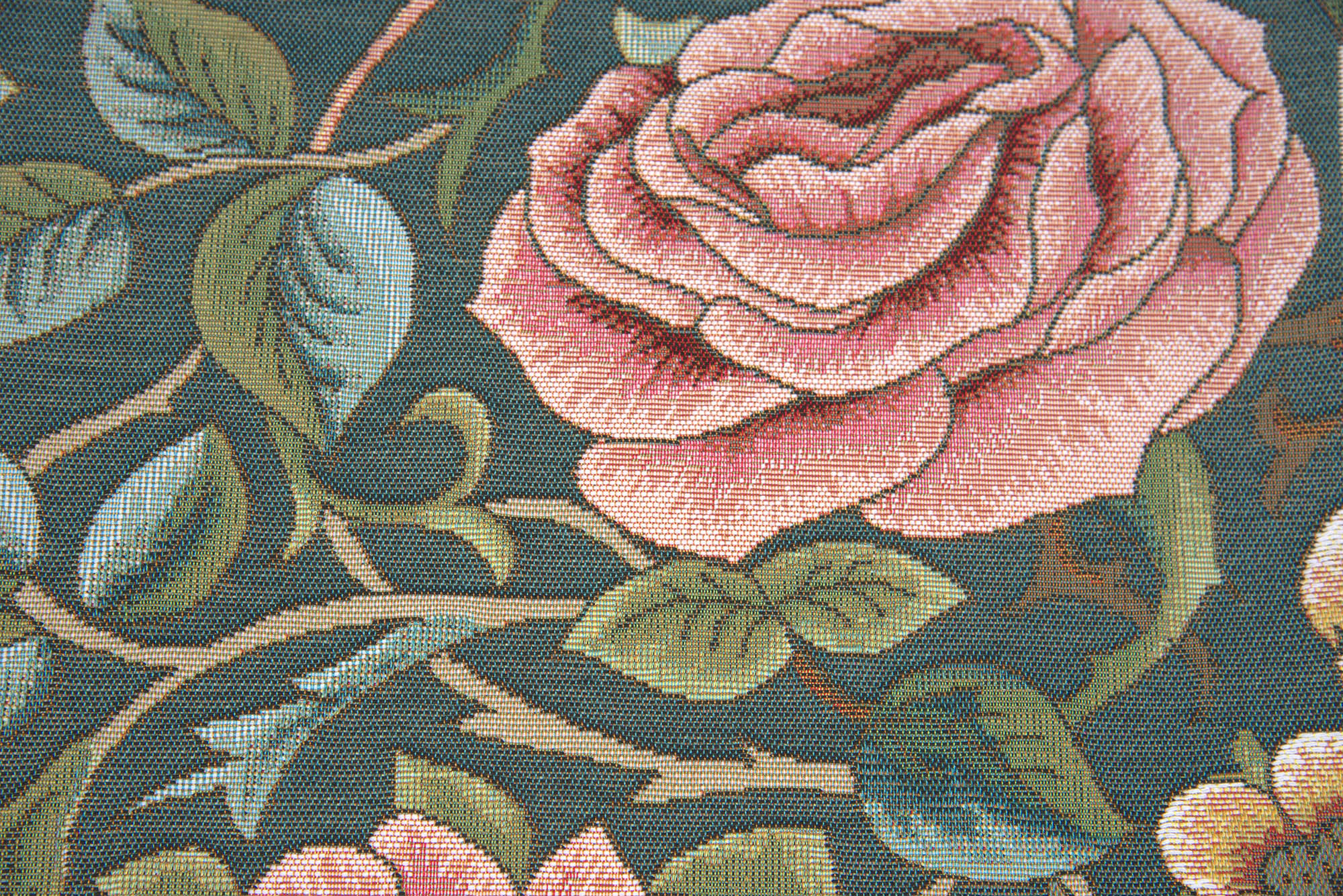 Zoom Bird and Roses Blue French Tapestry Pillow Cover 19x19 inch Cotton Jacquard Woven Cushion Cover