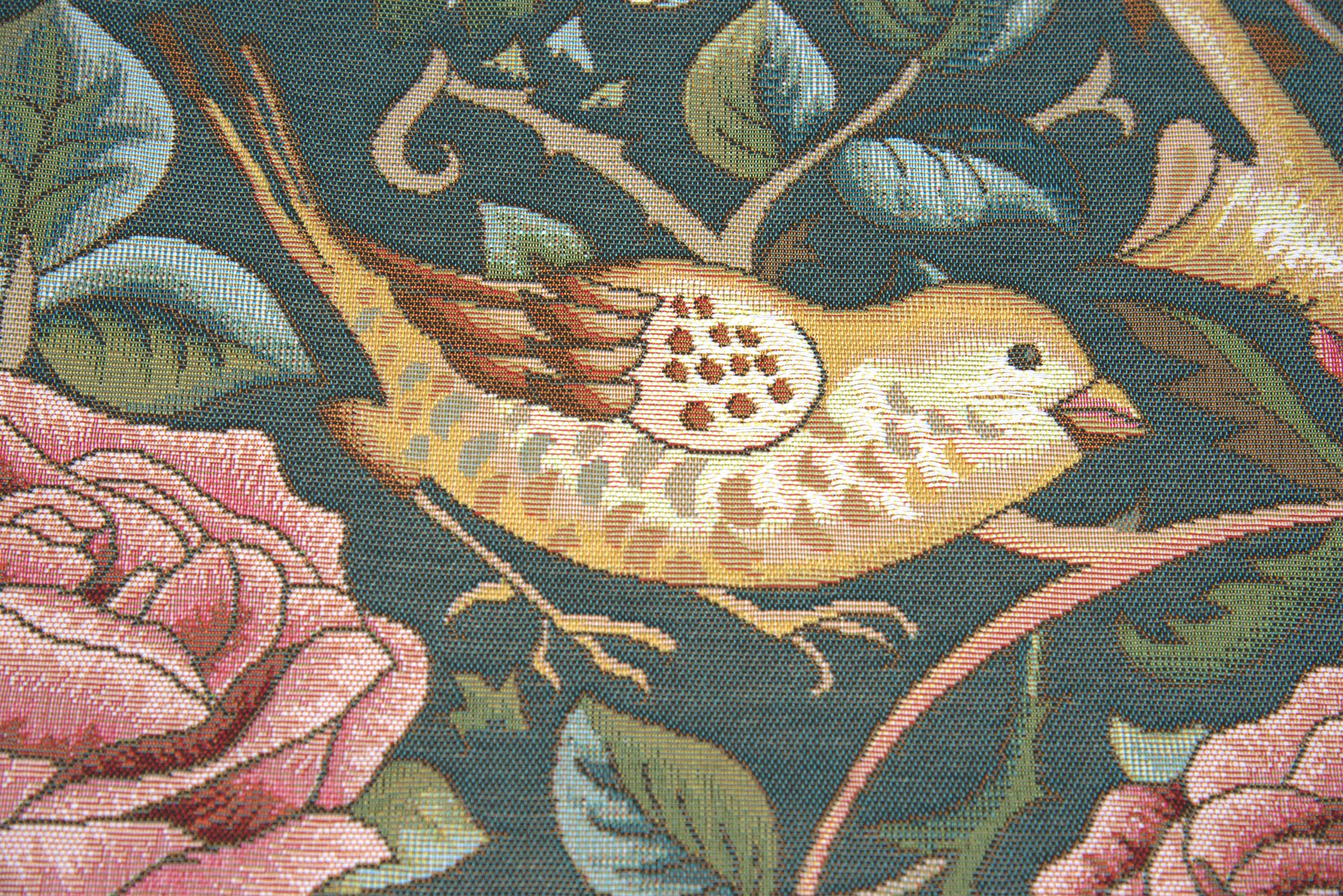 Zoom Bird and Roses Blue French Tapestry Pillow Cover 19x19 inch Cotton Jacquard Woven Cushion Cover