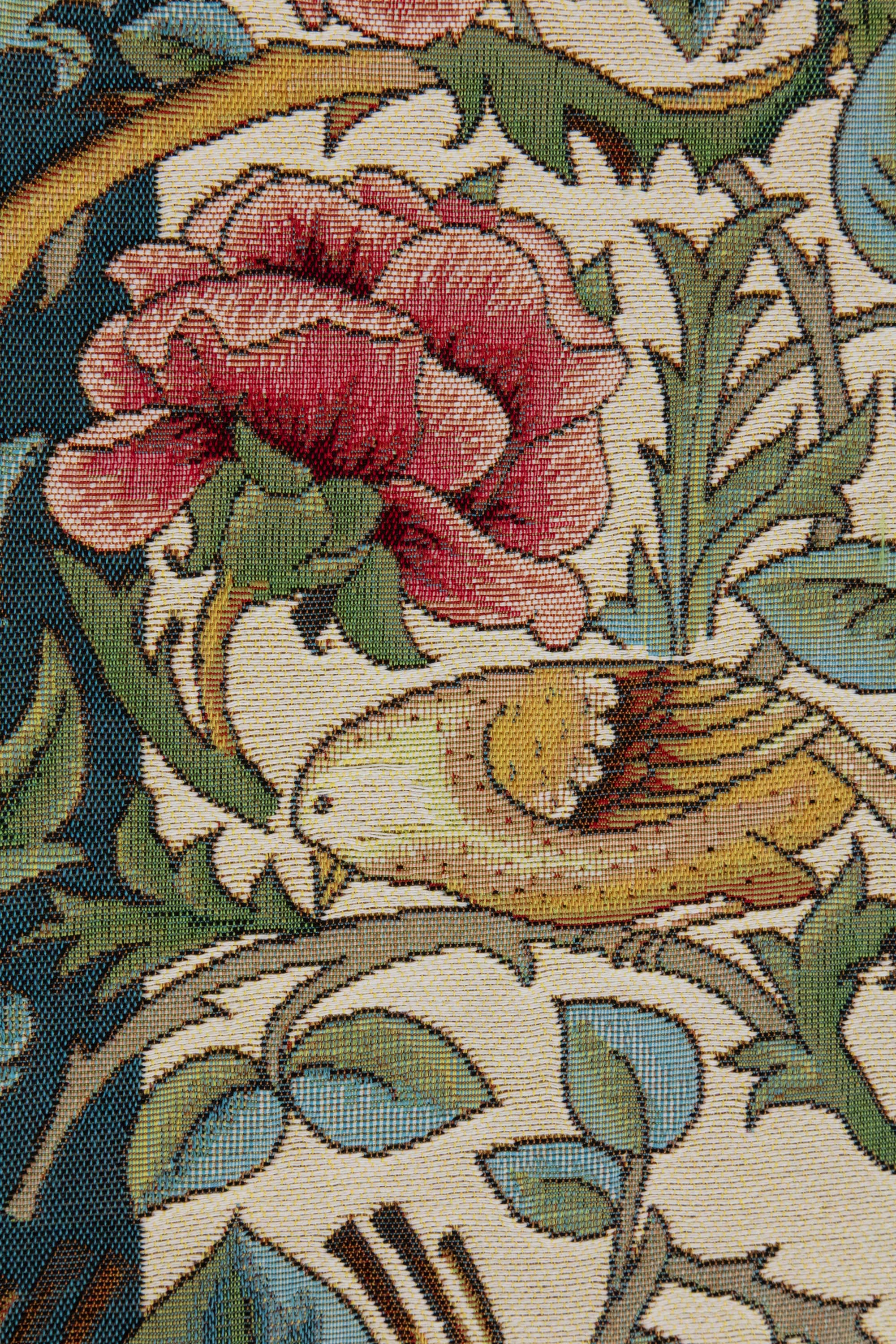 Roses and Birds II White French Jacquard Woven Table Runner 70x19 Inch Botanical Decor