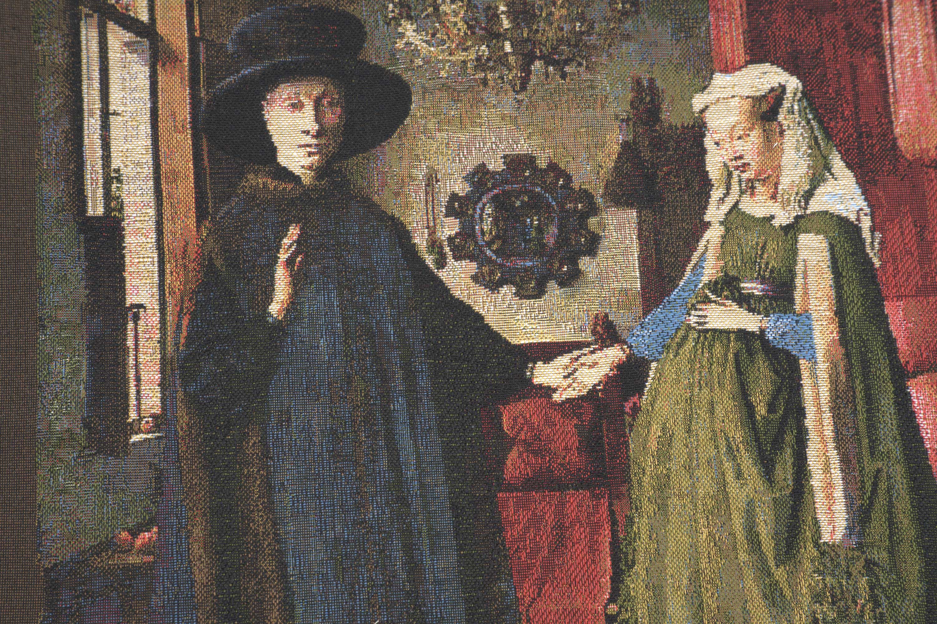 Jan and Hubert van Eyck Arnolfini Tapestry Pillow Cover 18x18 Inch Cotton Jacquard Woven Cushion Cover