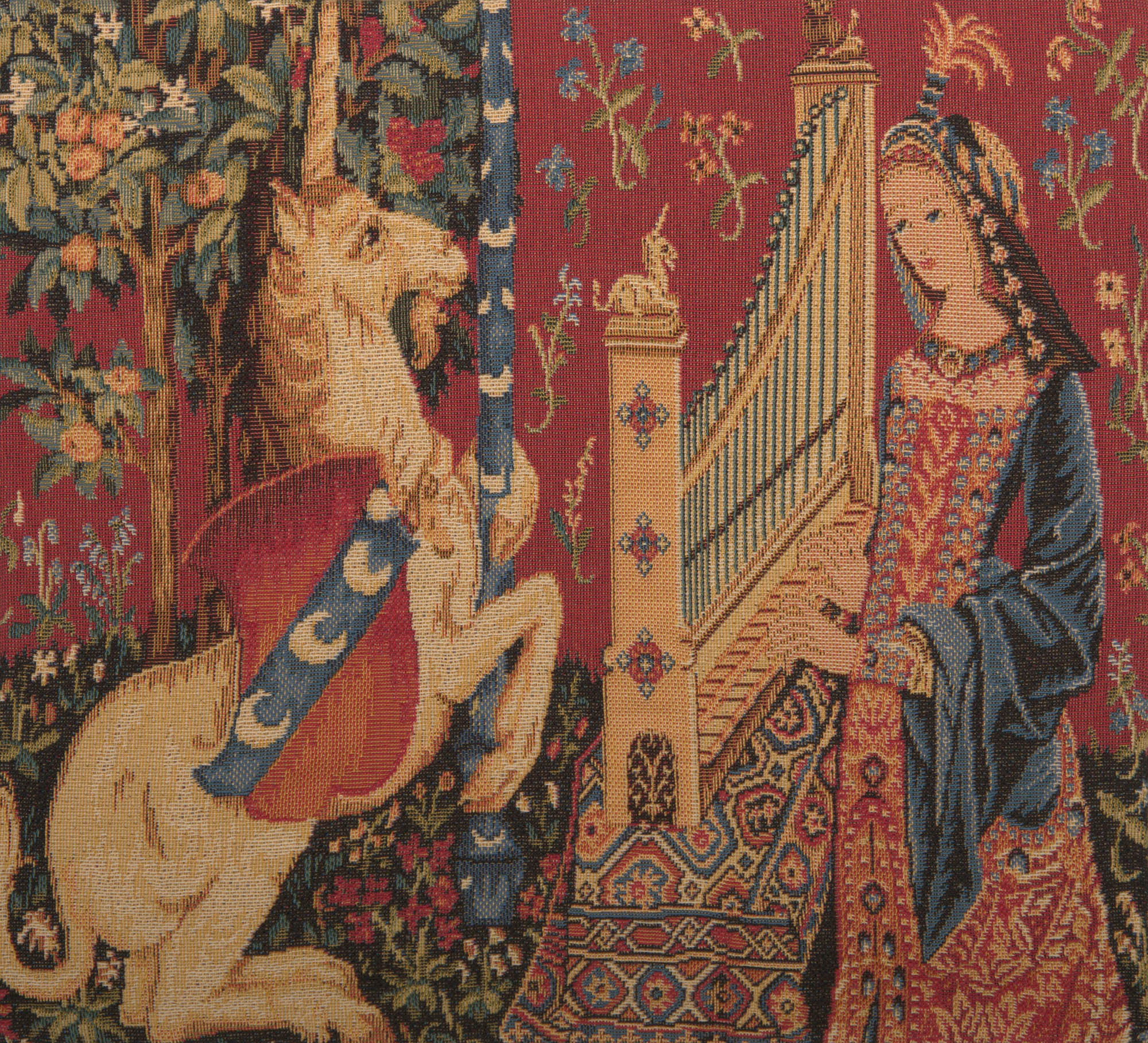 Medieval Hearing Small Tapestry Pillow Cover 14x14 Inch Cotton Jacquard Woven Cushion Cover