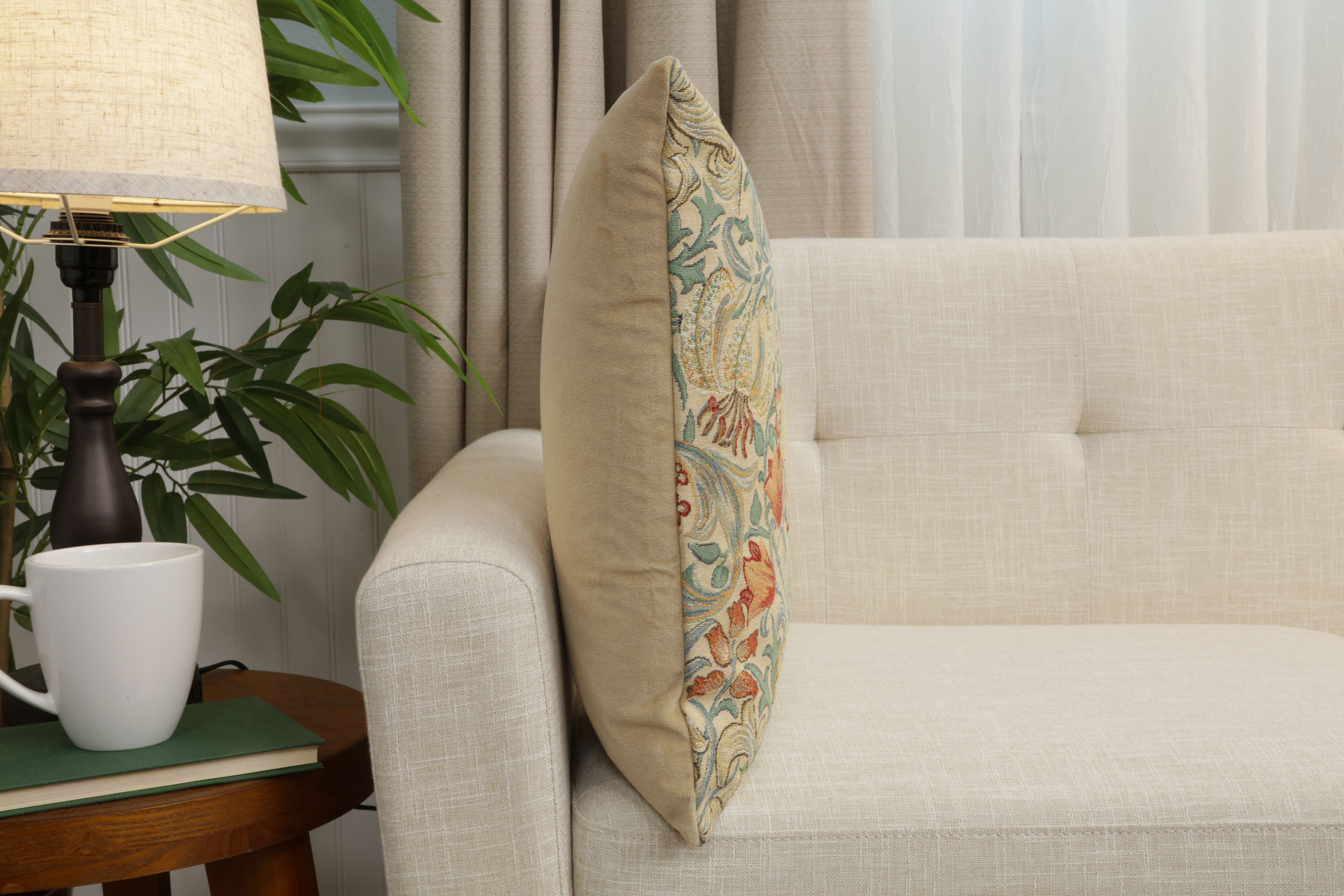 Golden Lily Light Belgian Tapestry Pillow Cover 18x18 inch 100% Cotton Belgian Jacquard Woven Cushion Cover