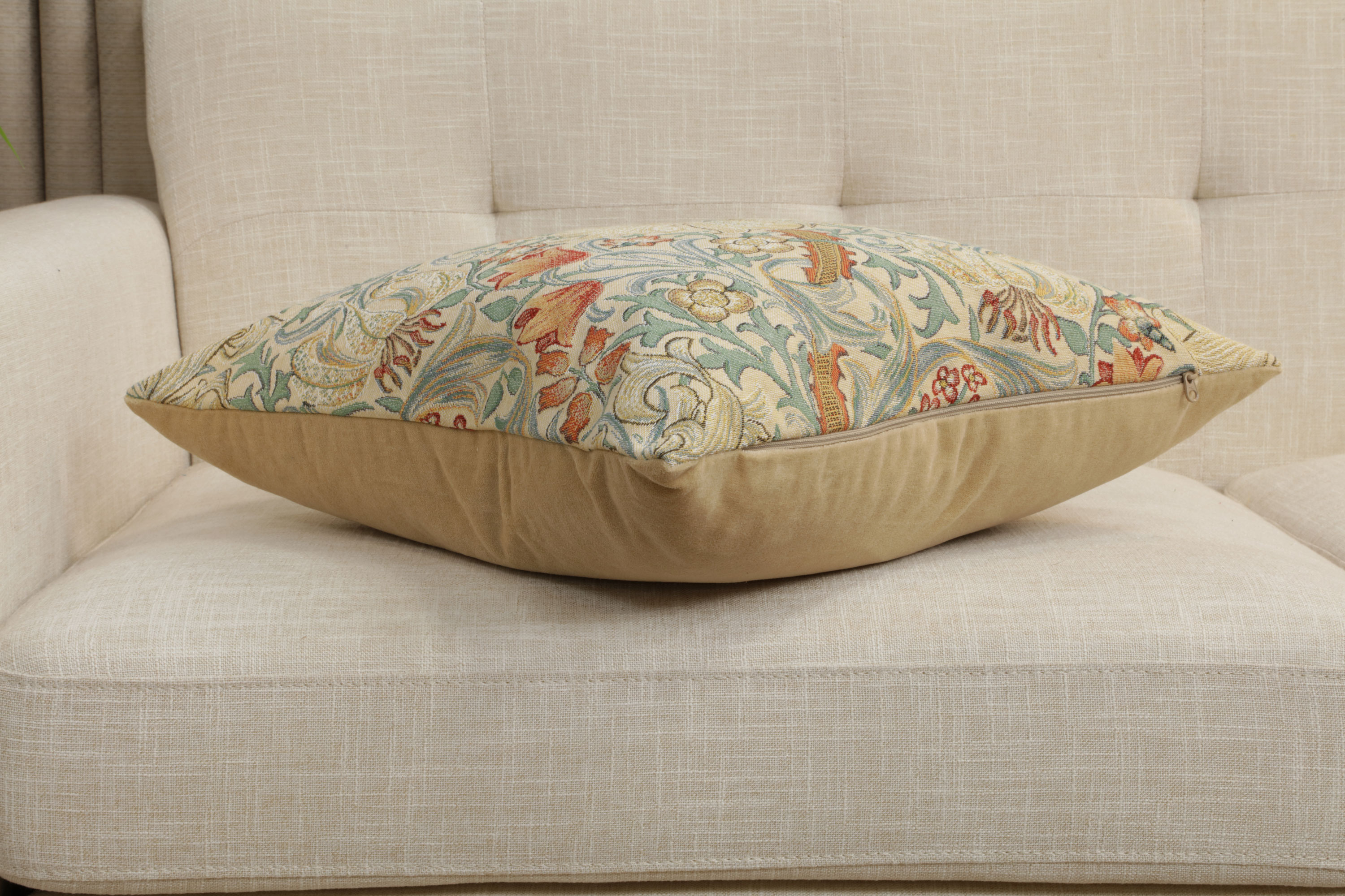 Golden Lily Light Belgian Tapestry Pillow Cover 18x18 inch 100% Cotton Belgian Jacquard Woven Cushion Cover