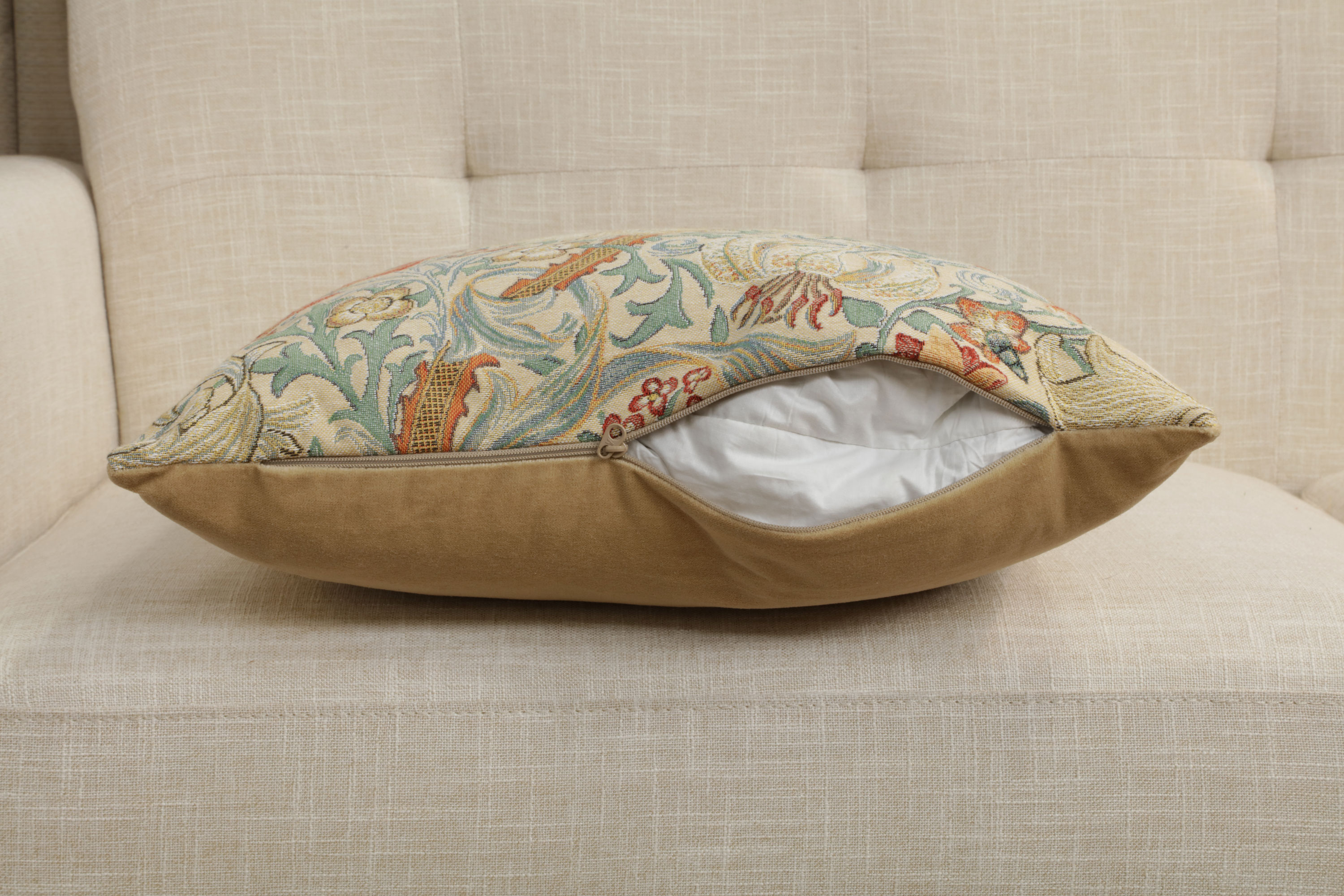 Golden Lily Light Belgian Tapestry Pillow Cover 18x18 inch 100% Cotton Belgian Jacquard Woven Cushion Cover
