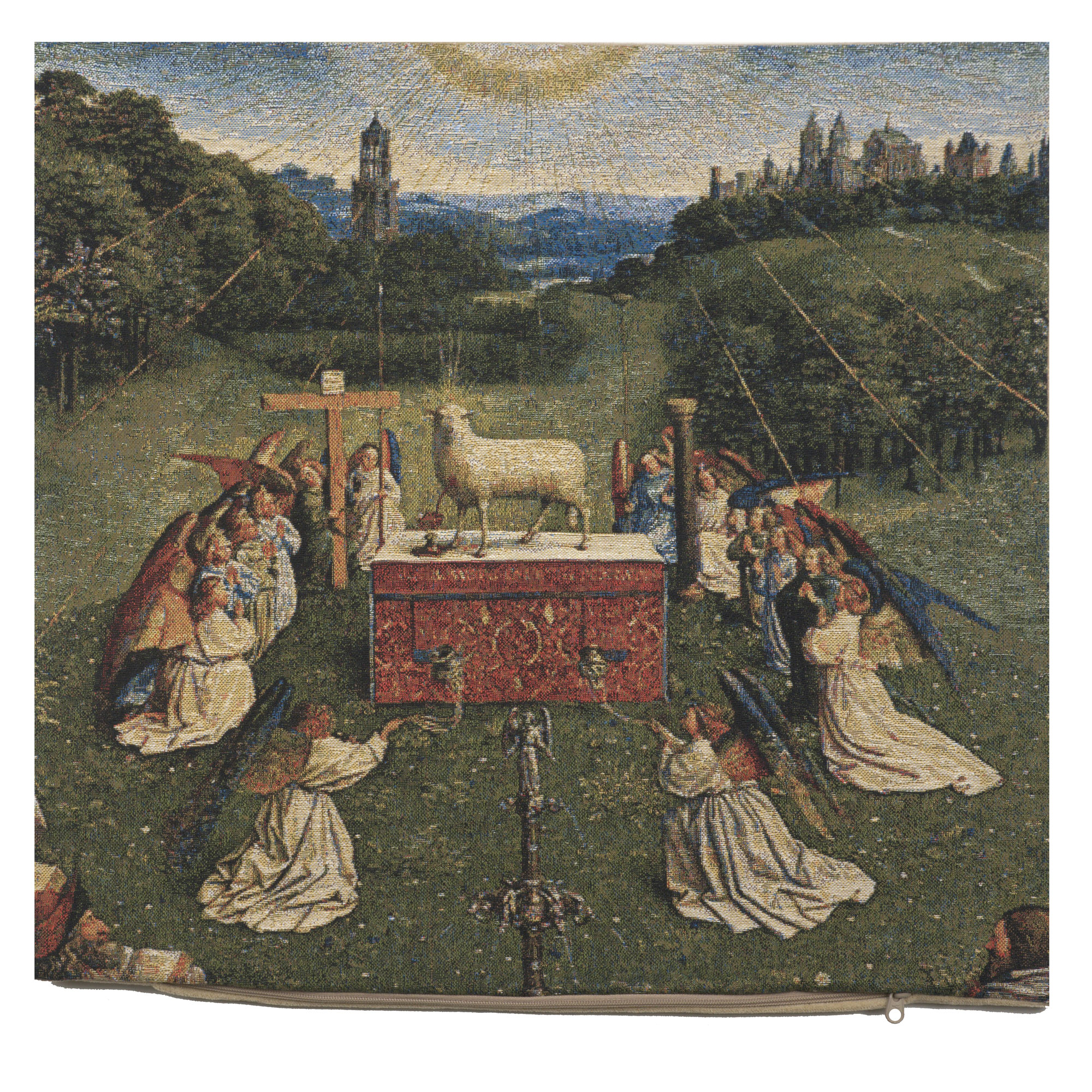 Hubert van Eyck The Lamb of God Tapestry Pillow Cover 18x18 Inch Cotton Jacquard Woven Cushion Cover
