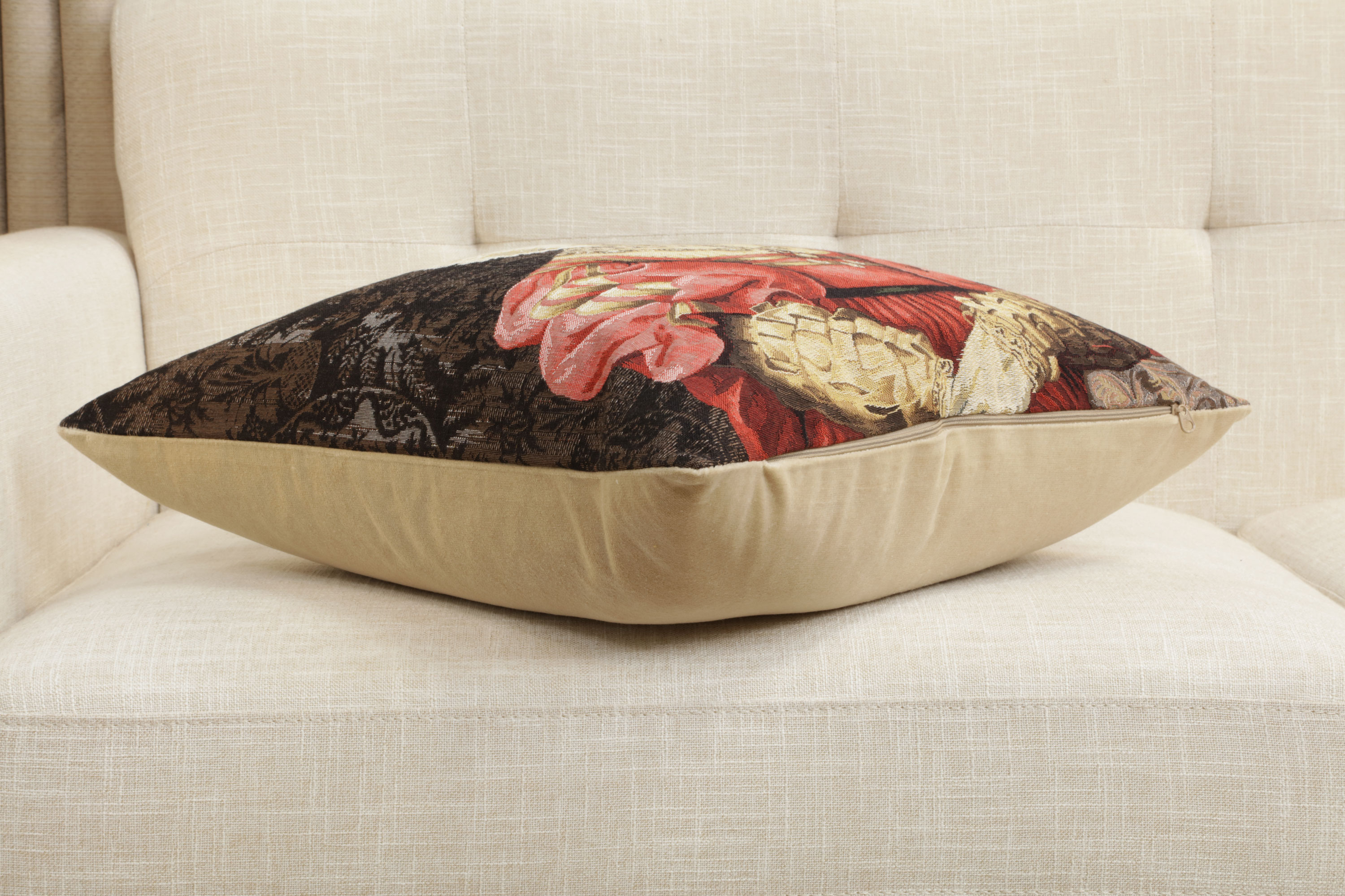 Cat with Crown Belgian Tapestry Pillow Cover 18x18 Inch Cotton Jacquard Woven Cushion Cover