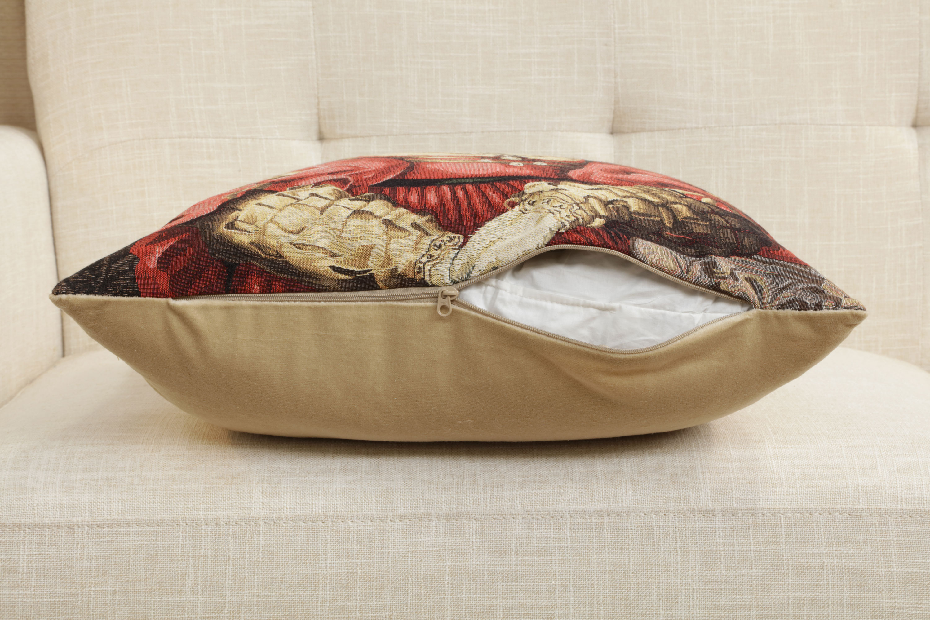 Cat with Crown Belgian Tapestry Pillow Cover 18x18 Inch Cotton Jacquard Woven Cushion Cover