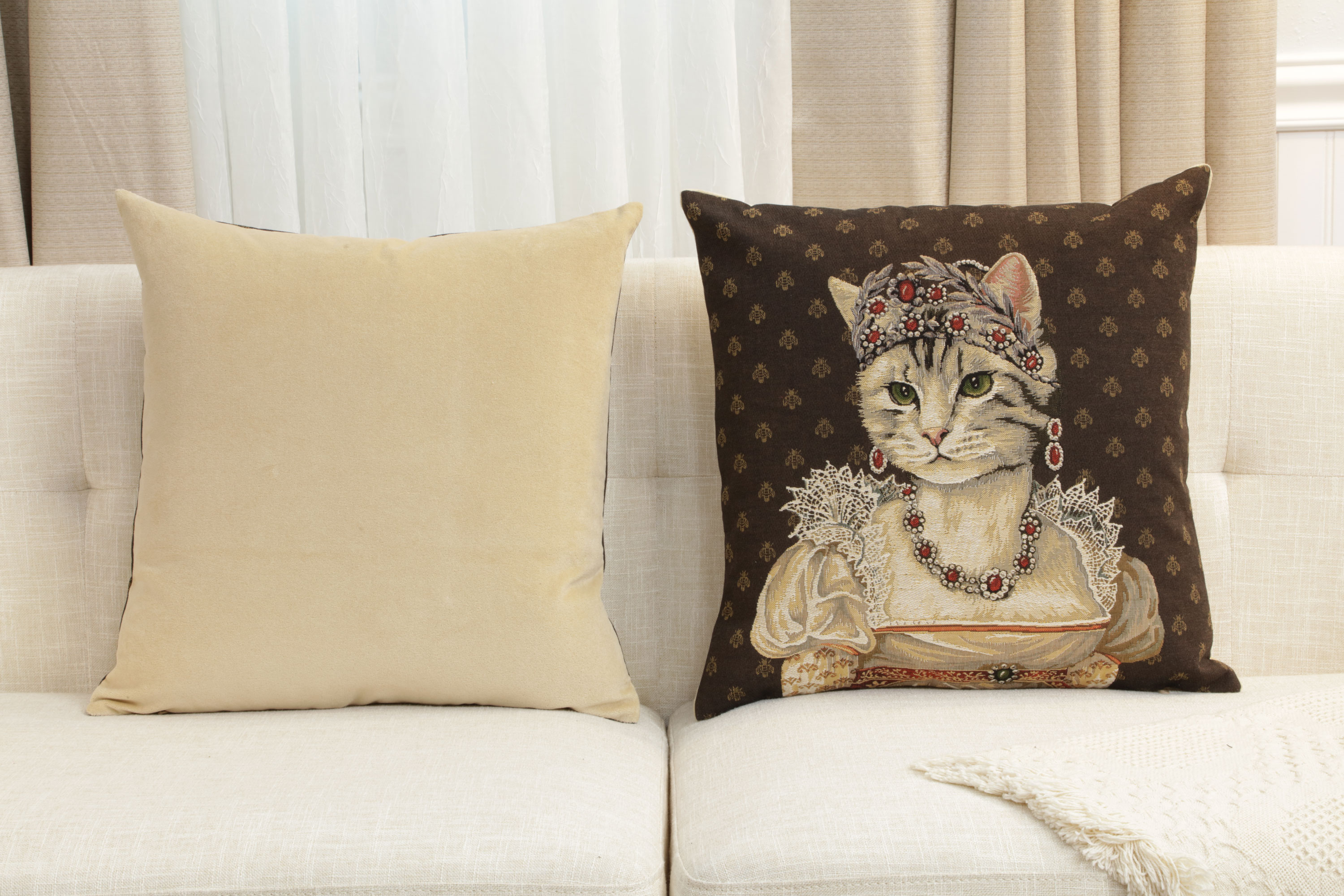 Cat Josephine Belgian Tapestry Pillow Cover 18x18 Inch Cotton Jacquard Woven Cushion Cover