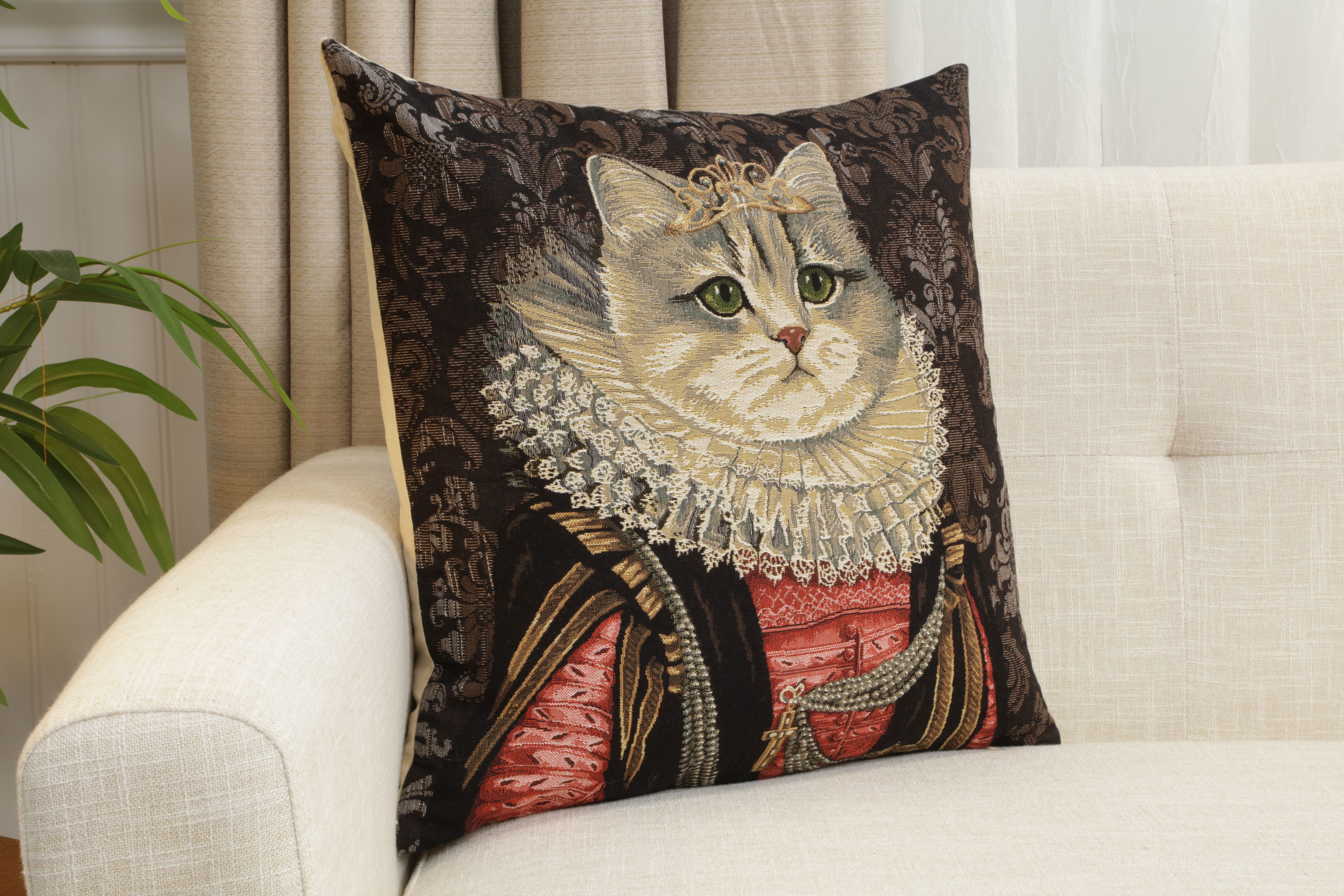 Decorative Cat Belgian Tapestry Pillow Cover 18x18 Inch Cotton Jacquard Woven Cushion Cover
