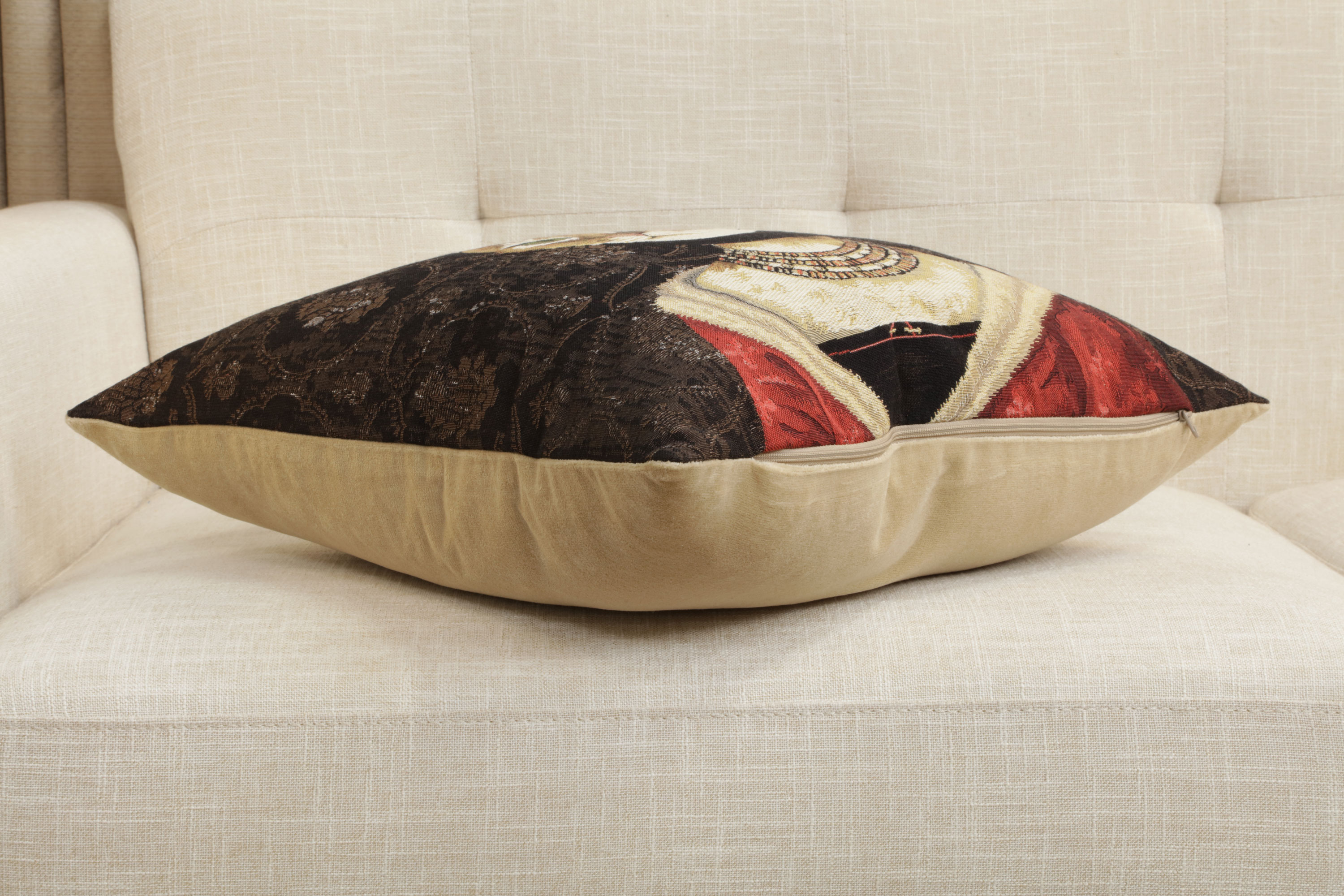 Cat with Hat Belgian Tapestry Pillow Cover 18x18 Inch Cotton Jacquard Woven Cushion Cover