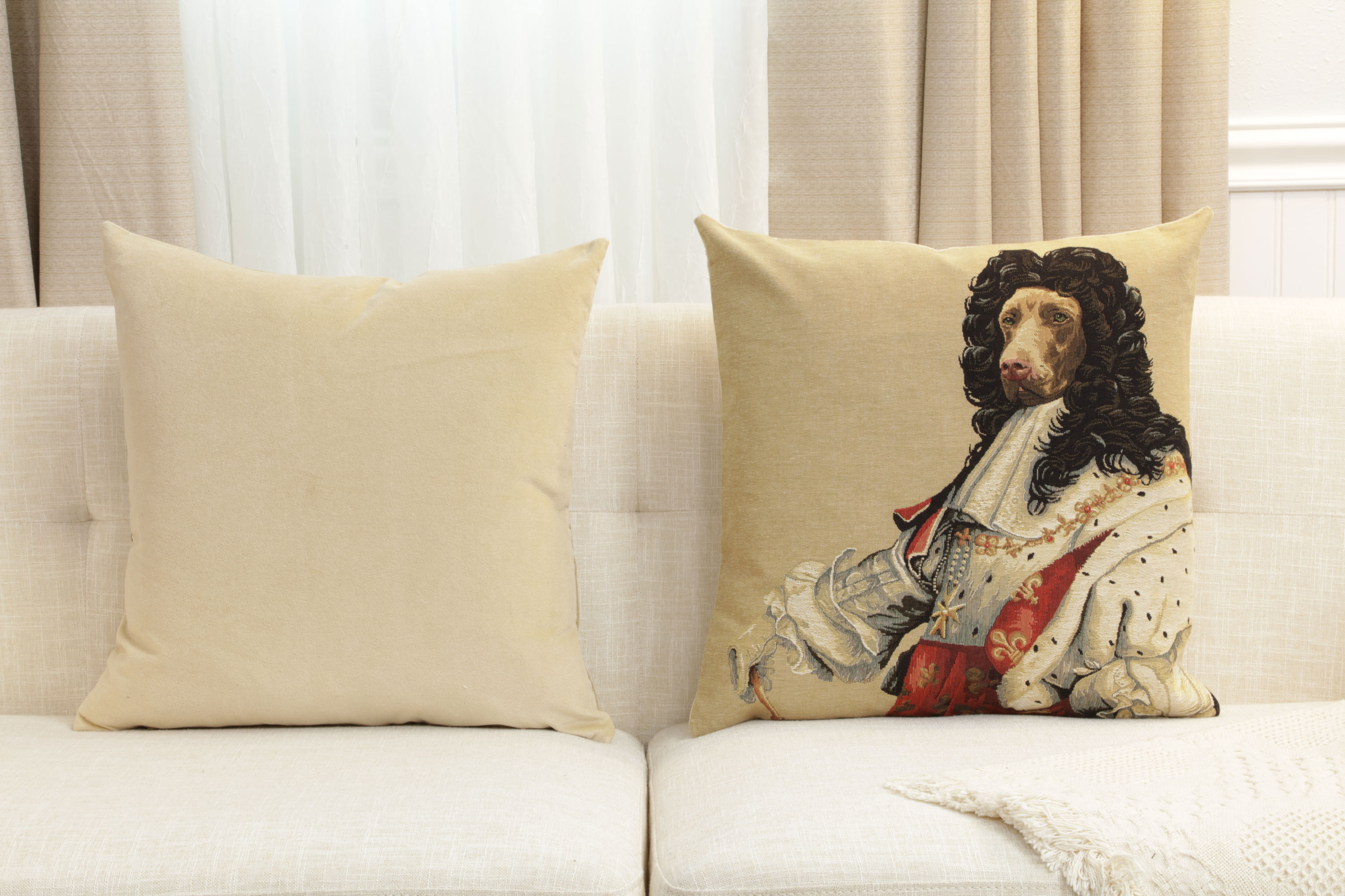 Chien Napoleon Chien Louis XIV Tapestry Pillow Cover 18x18 Inch Cotton Jacquard Woven Cushion Cover