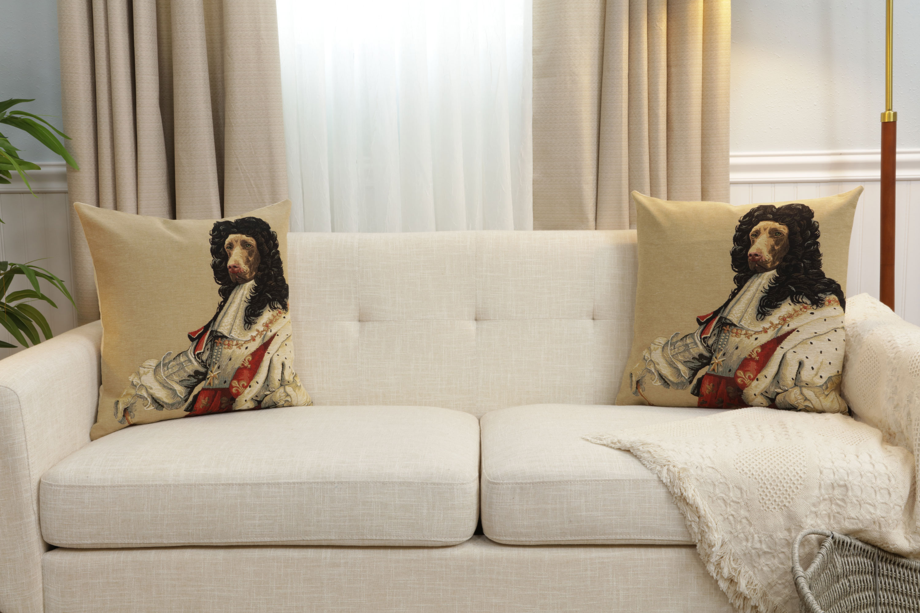Chien Napoleon Chien Louis XIV Tapestry Pillow Cover 18x18 Inch Cotton Jacquard Woven Cushion Cover