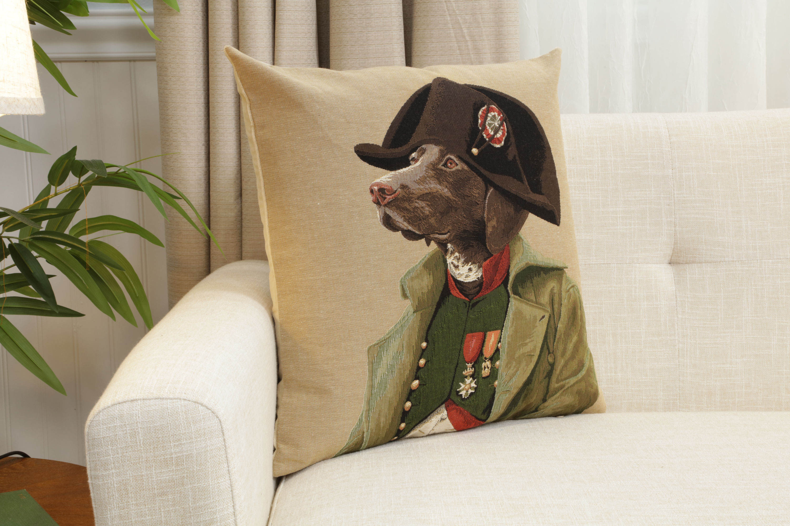 Napoleon Chien Tapestry Pillow Cover 18x18 Inch Cotton Jacquard Woven Cushion Cover