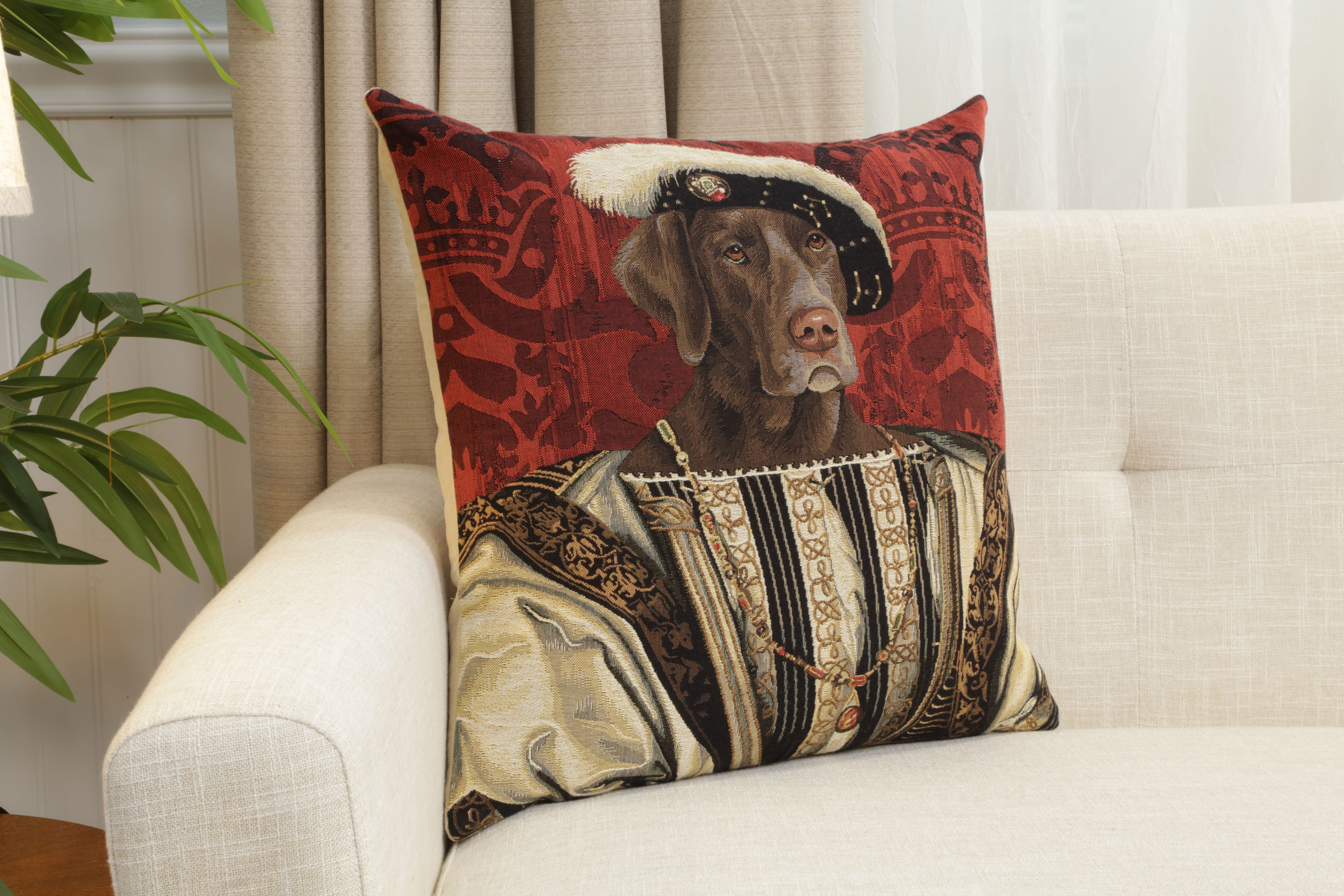 Chien Napoleon Francois Premier Tapestry Pillow Cover 18x18 Inch Cotton Jacquard Woven Cushion Cover