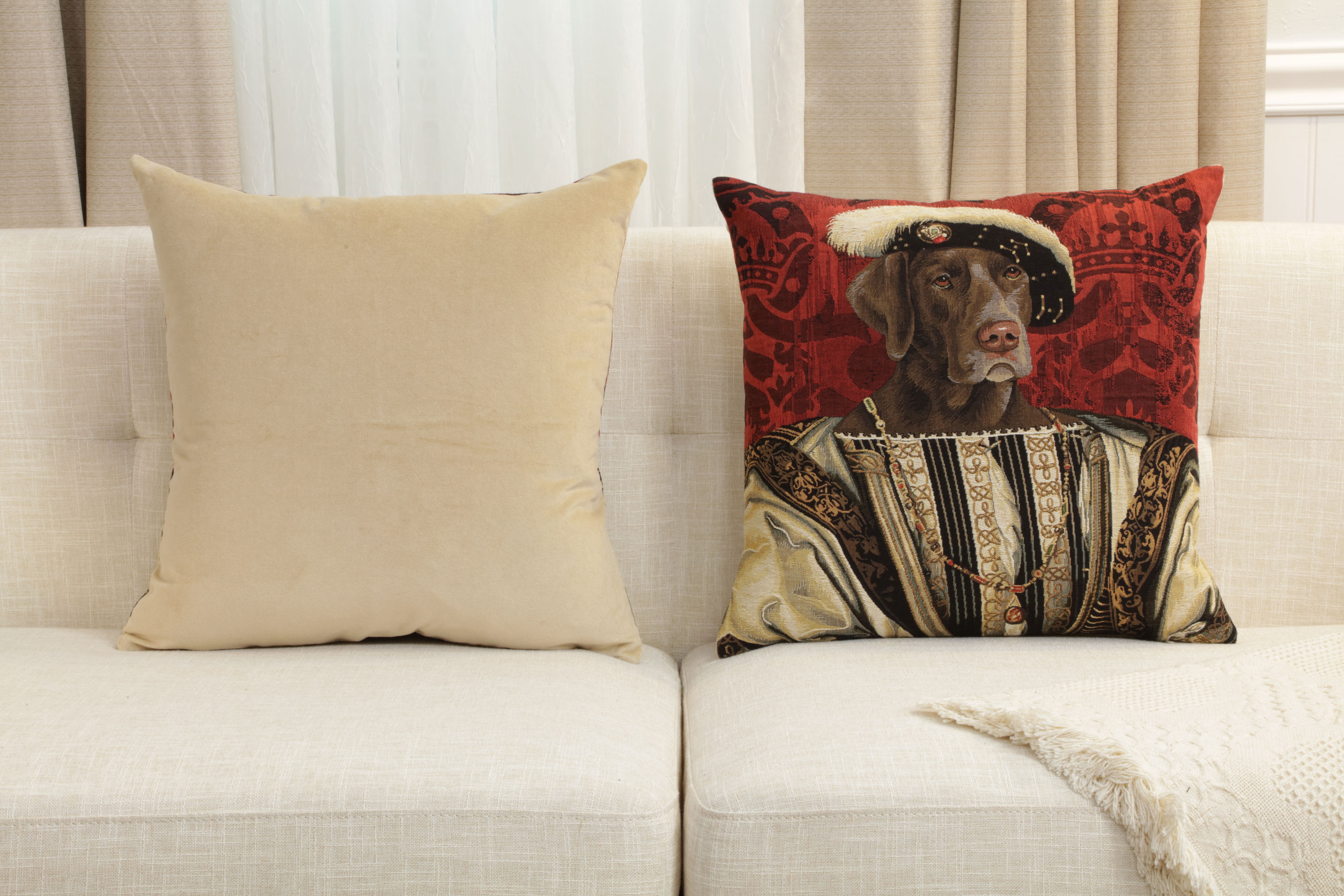 Chien Napoleon Francois Premier Tapestry Pillow Cover 18x18 Inch Cotton Jacquard Woven Cushion Cover