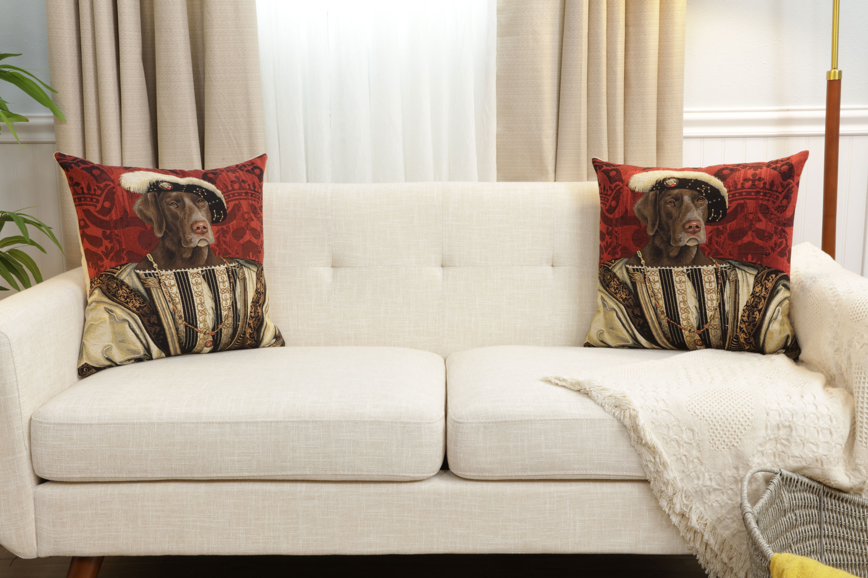 Chien Napoleon Francois Premier Tapestry Pillow Cover 18x18 Inch Cotton Jacquard Woven Cushion Cover