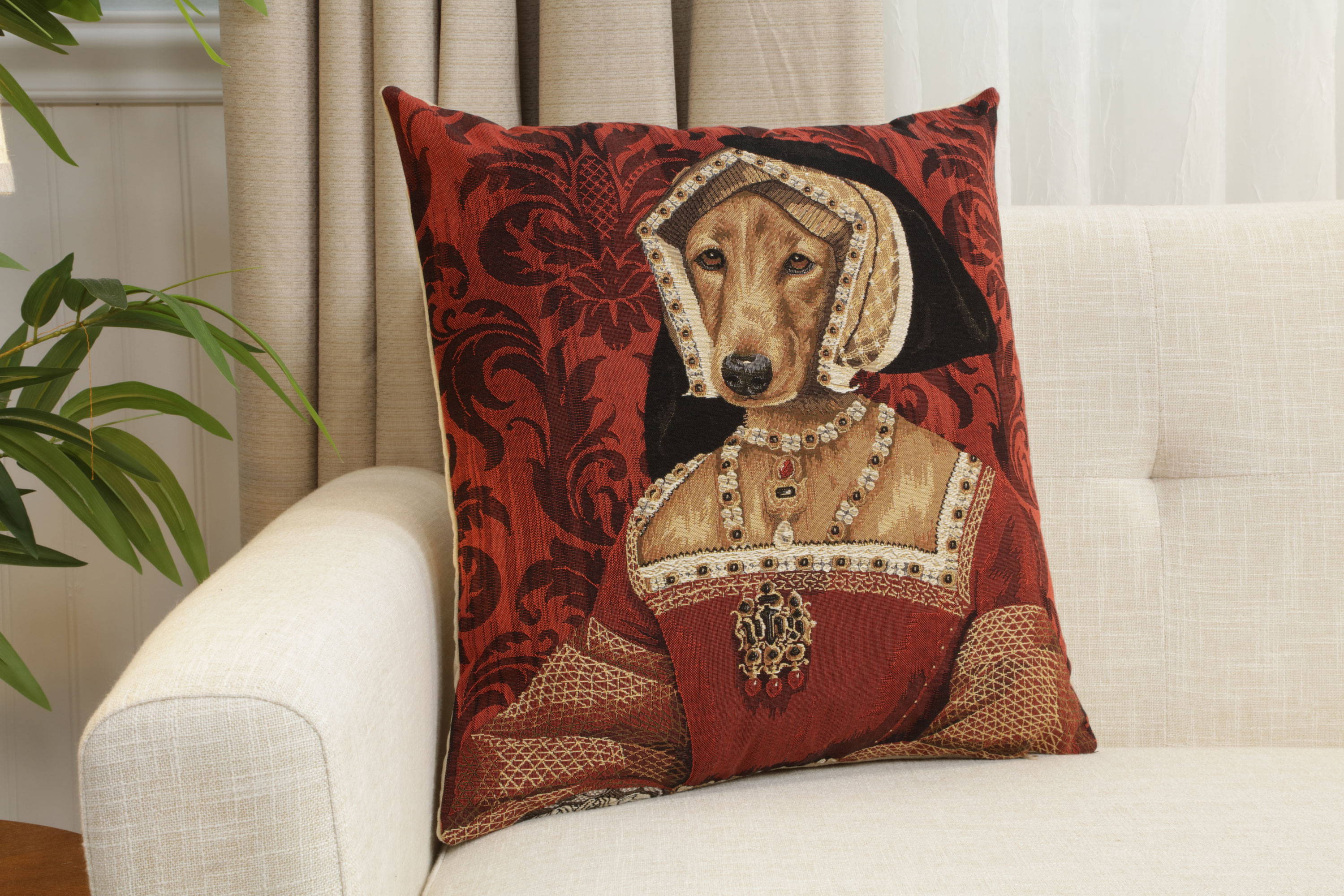 Chien Napoleon Claude de France Tapestry Pillow Cover 18x18 Inch Cotton Jacquard Woven Cushion Cover