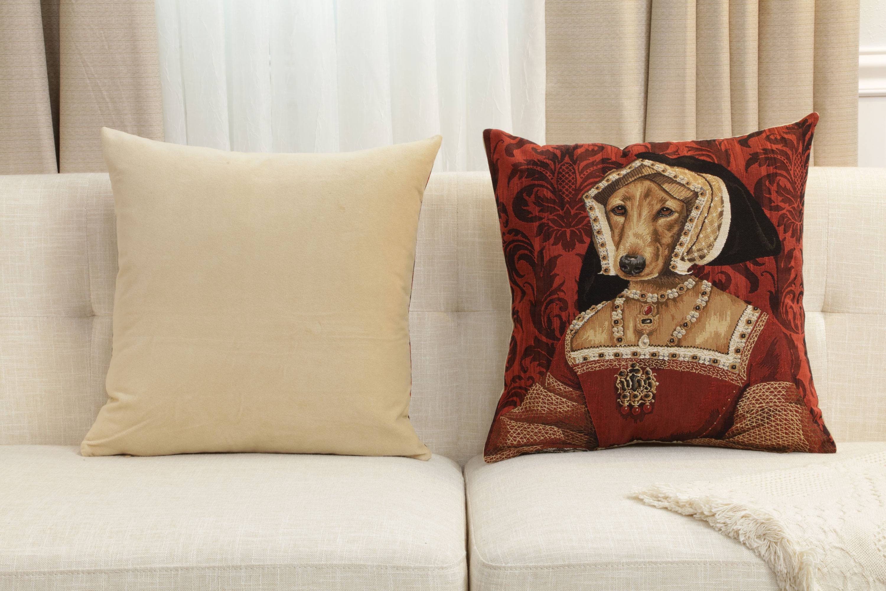 Chien Napoleon Claude de France Tapestry Pillow Cover 18x18 Inch Cotton Jacquard Woven Cushion Cover
