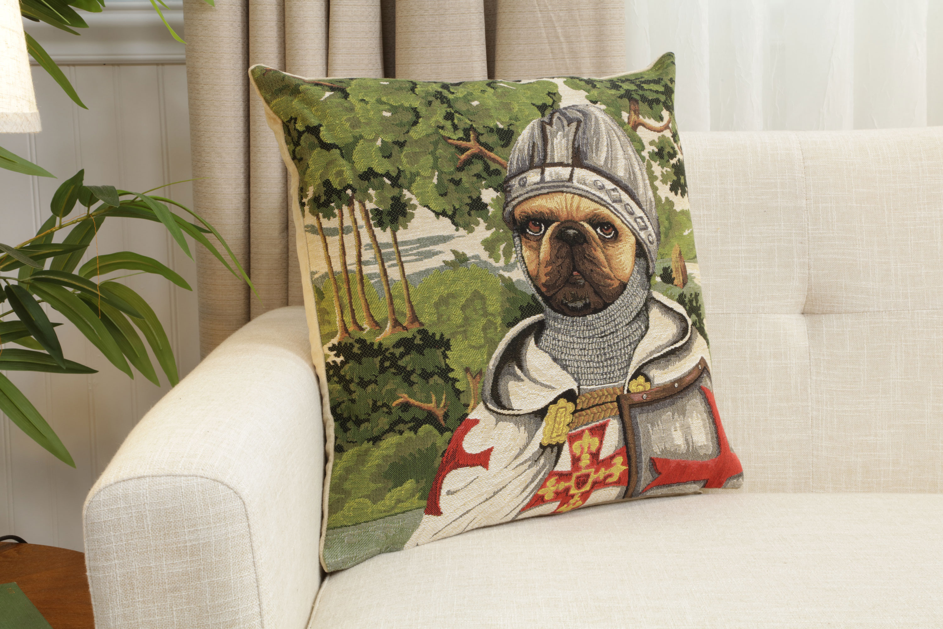 Chien Napoleon Lancelot Tapestry Pillow Cover 18x18 Inch Cotton Jacquard Woven Cushion Cover