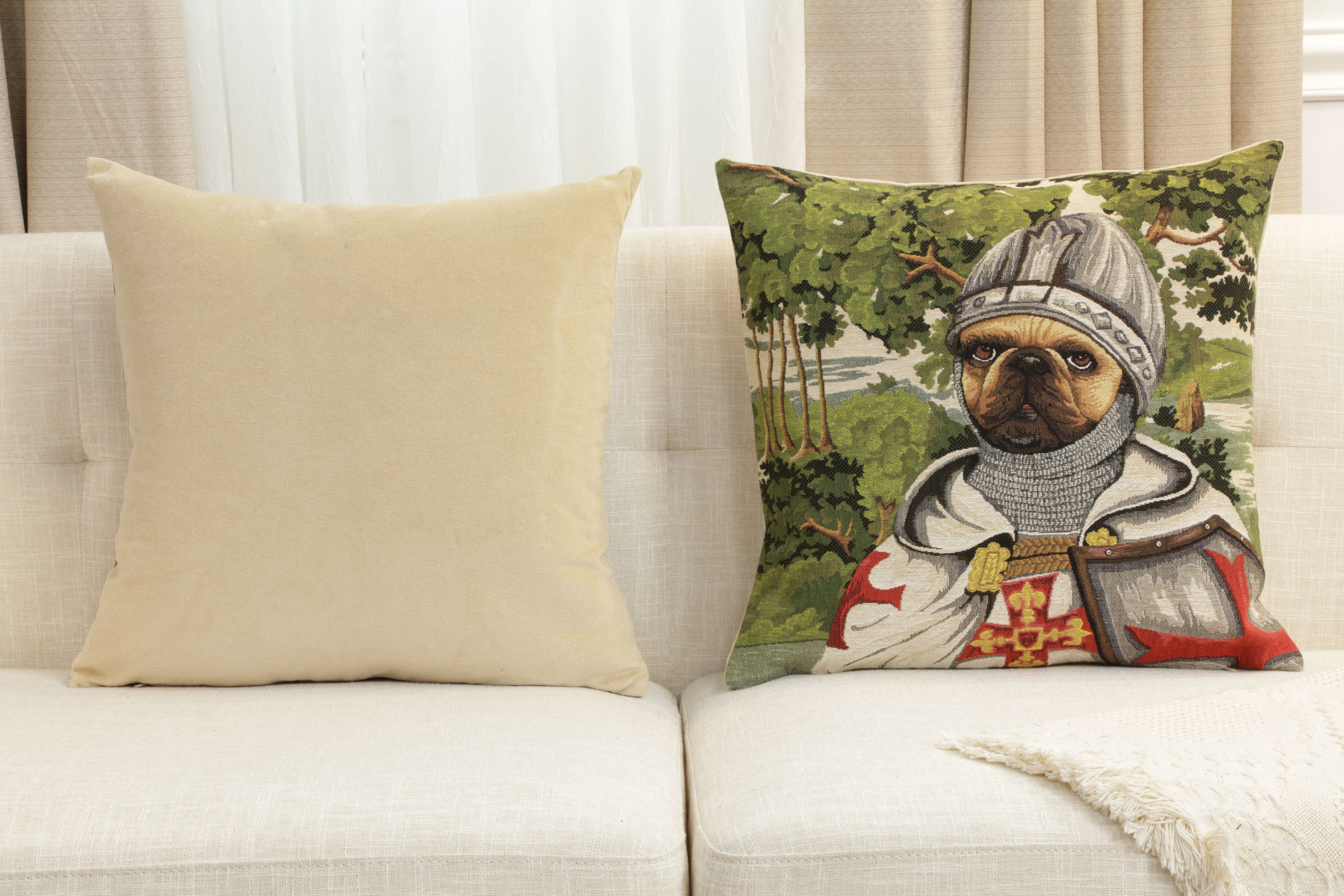 Chien Napoleon Lancelot Tapestry Pillow Cover 18x18 Inch Cotton Jacquard Woven Cushion Cover