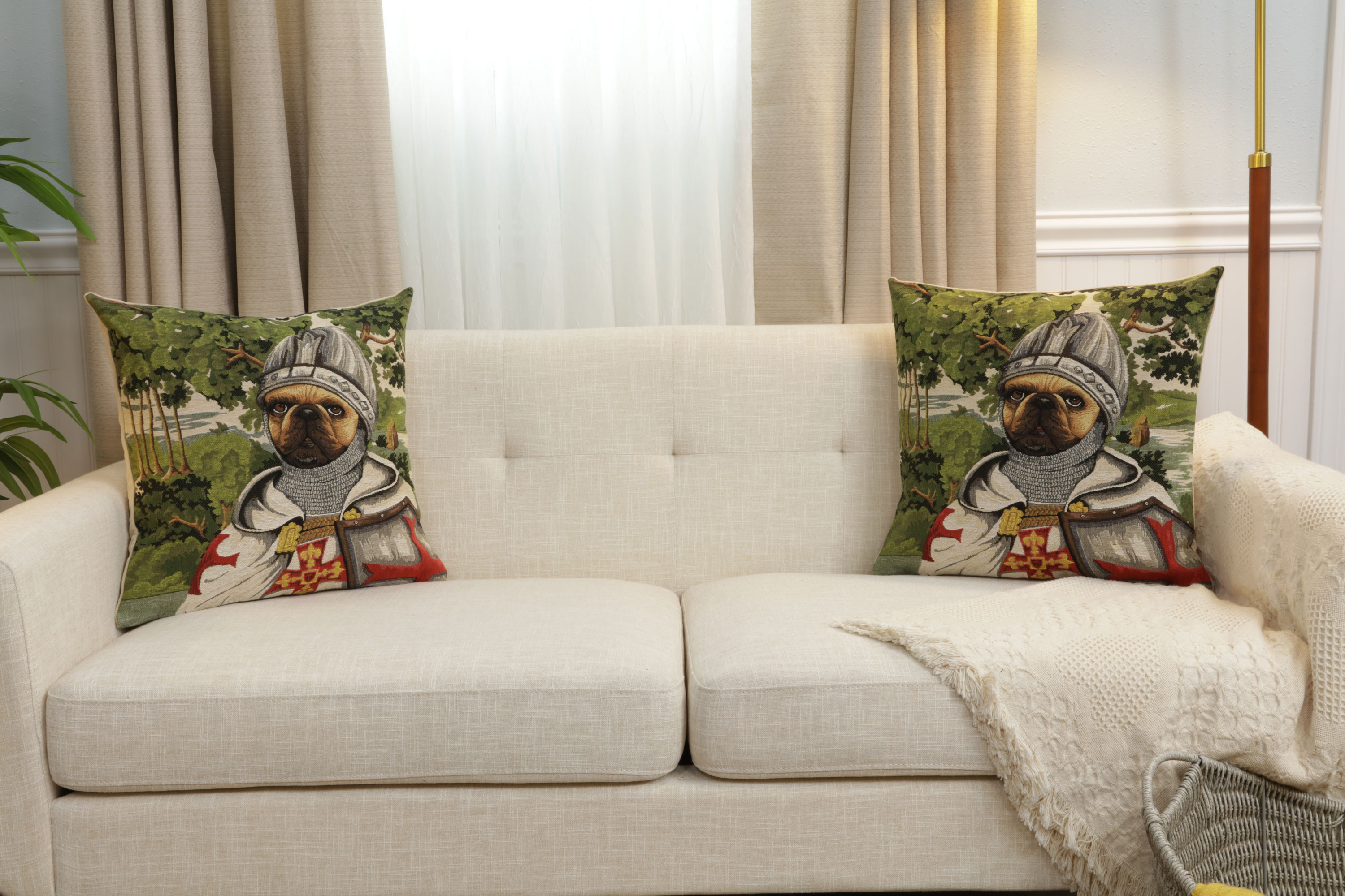 Chien Napoleon Lancelot Tapestry Pillow Cover 18x18 Inch Cotton Jacquard Woven Cushion Cover