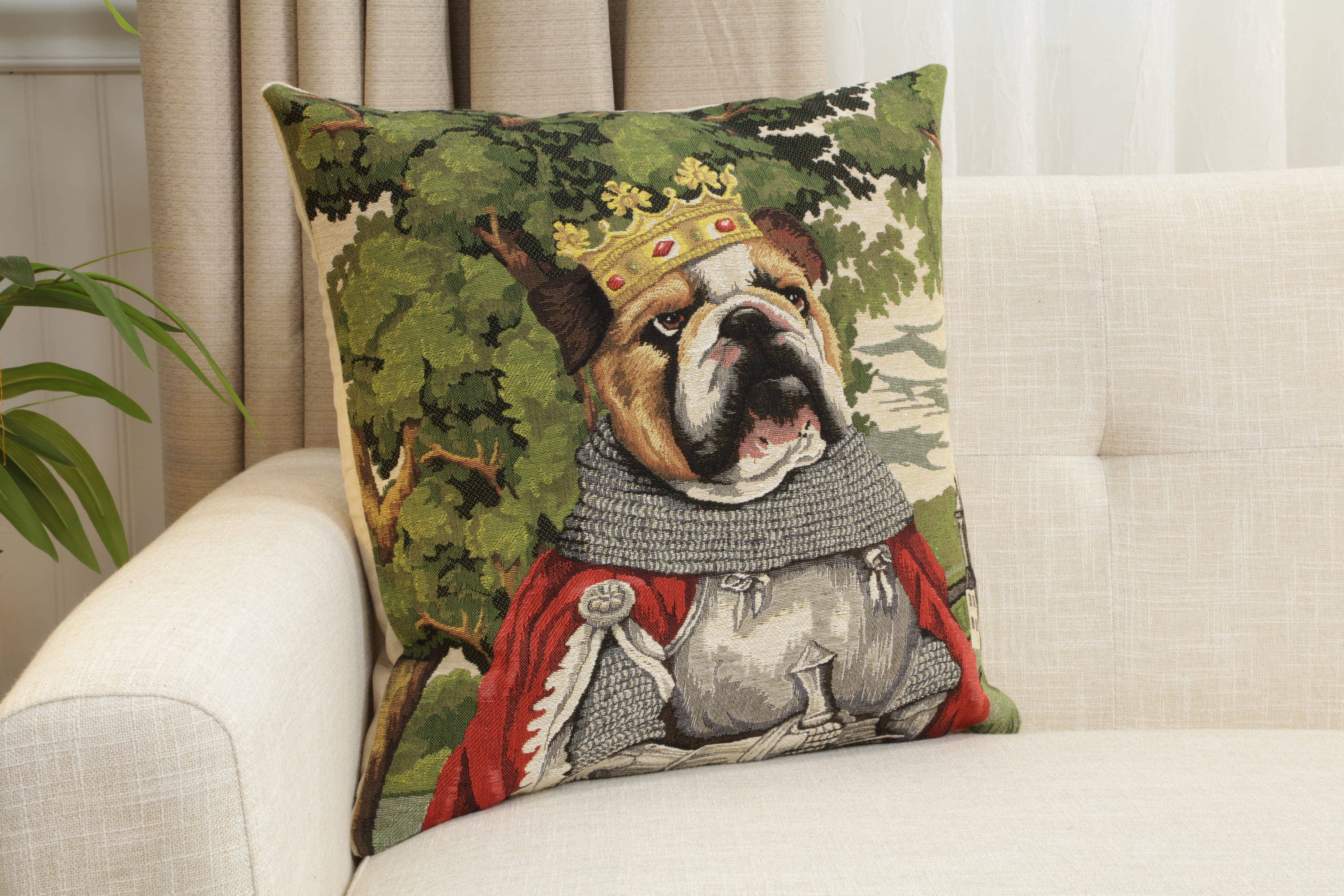 Chien Napoleon Arthur Tapestry Pillow Cover 18x18 Inch Cotton Jacquard Woven Cushion Cover