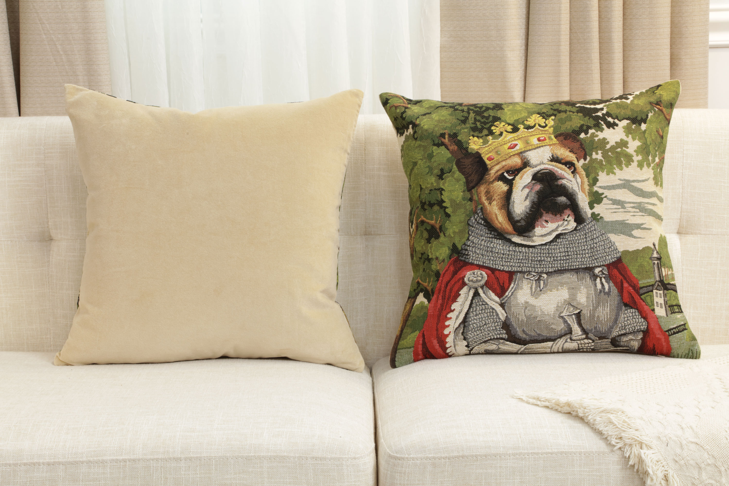 Chien Napoleon Arthur Tapestry Pillow Cover 18x18 Inch Cotton Jacquard Woven Cushion Cover