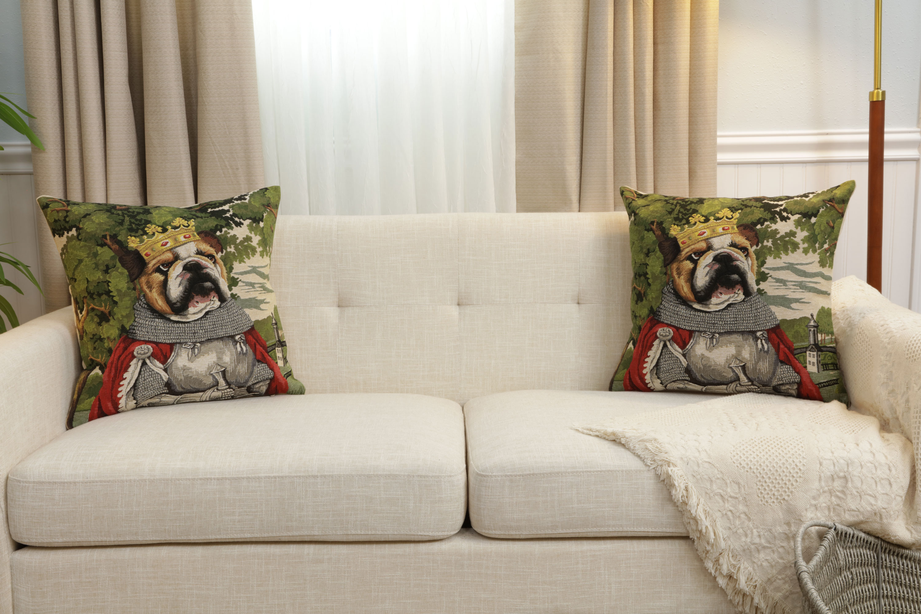 Chien Napoleon Arthur Tapestry Pillow Cover 18x18 Inch Cotton Jacquard Woven Cushion Cover