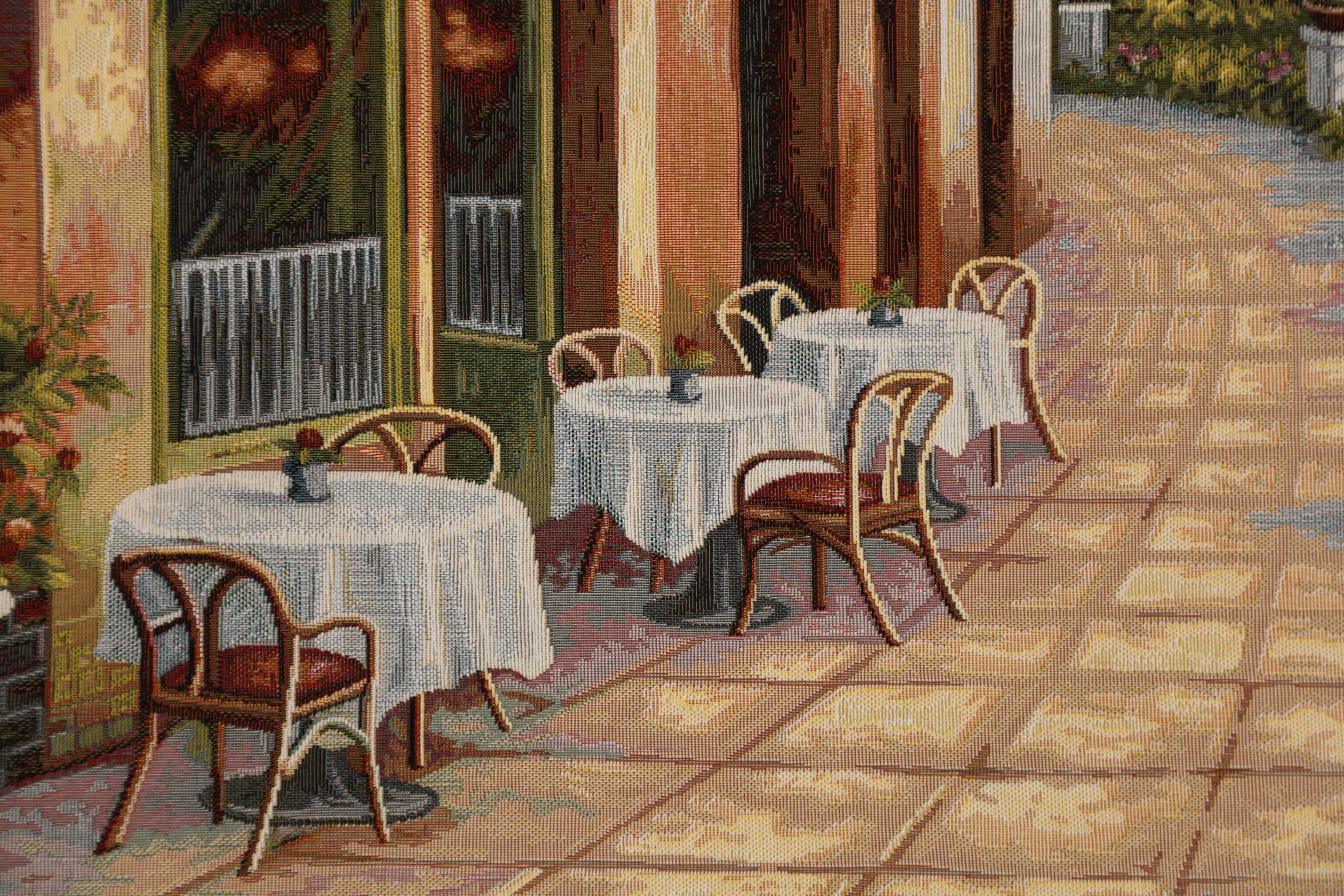 Cafe by Lake Como Tapestry Wall Hanging 27x57 Inch Cotton Jacquard Woven Wall Tapestry