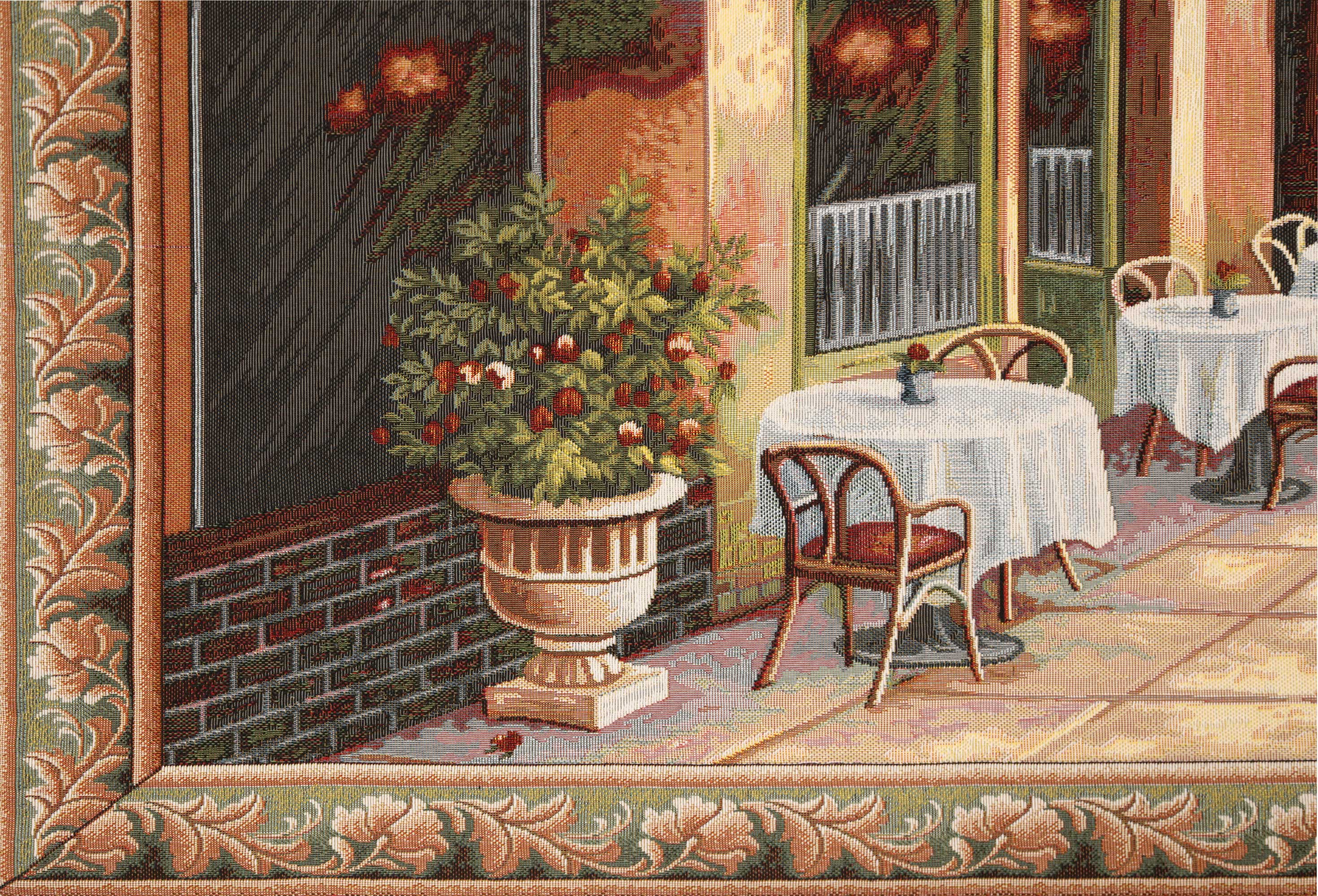 Cafe by Lake Como Tapestry Wall Hanging 27x57 Inch Cotton Jacquard Woven Wall Tapestry