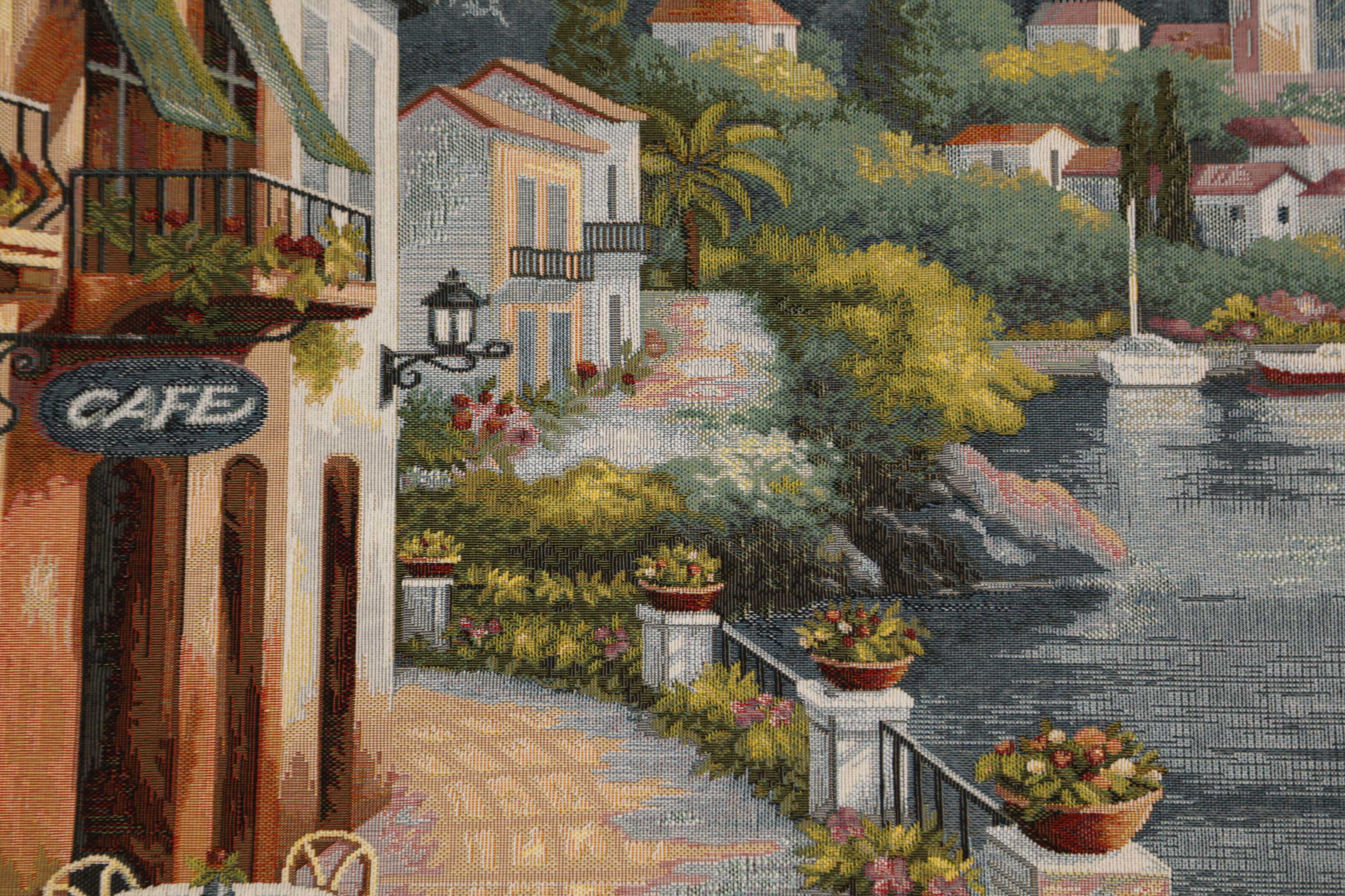 Cafe by Lake Como Tapestry Wall Hanging 27x57 Inch Cotton Jacquard Woven Wall Tapestry