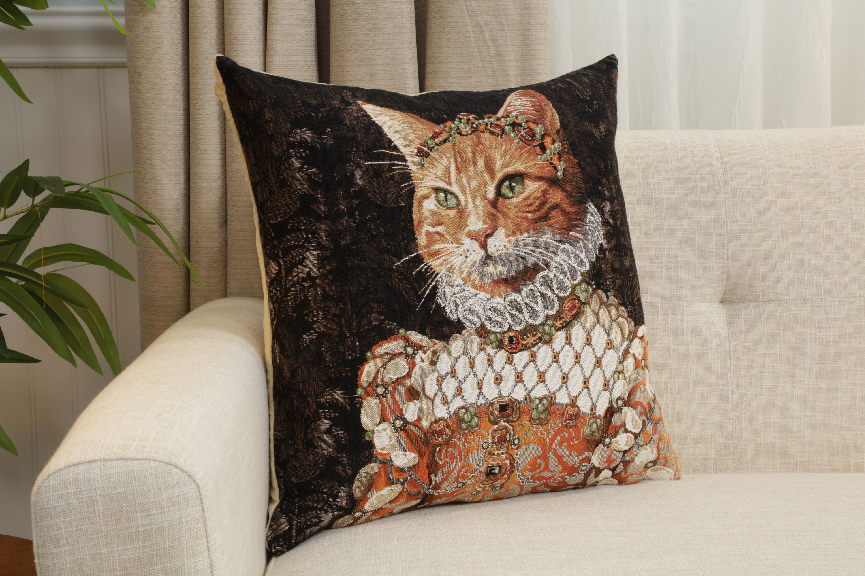 Ginger Cat Sisi Belgian Tapestry Pillow Cover 18x18 Inch Cotton Jacquard Woven Cushion Cover