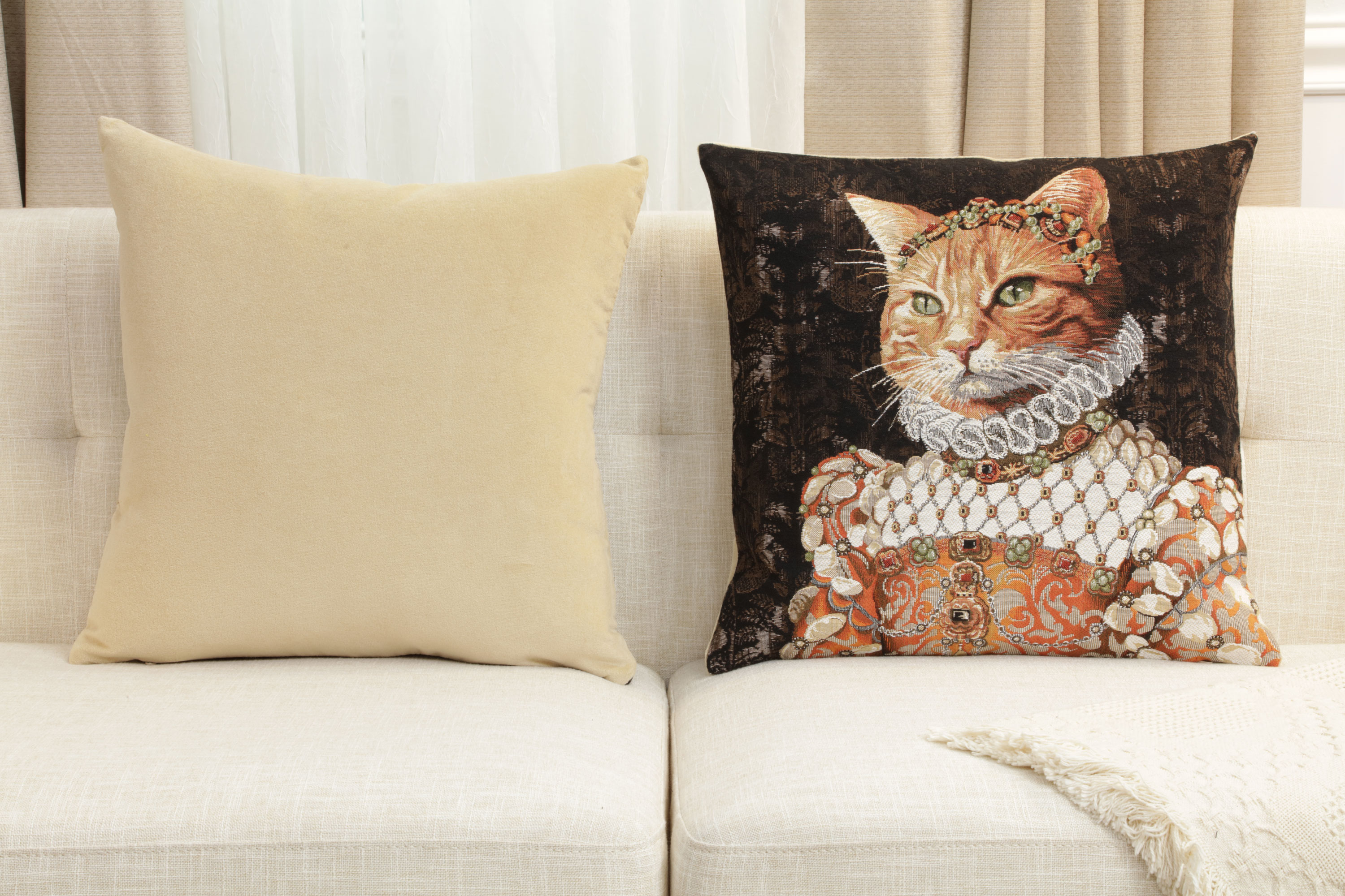 Ginger Cat Sisi Belgian Tapestry Pillow Cover 18x18 Inch Cotton Jacquard Woven Cushion Cover