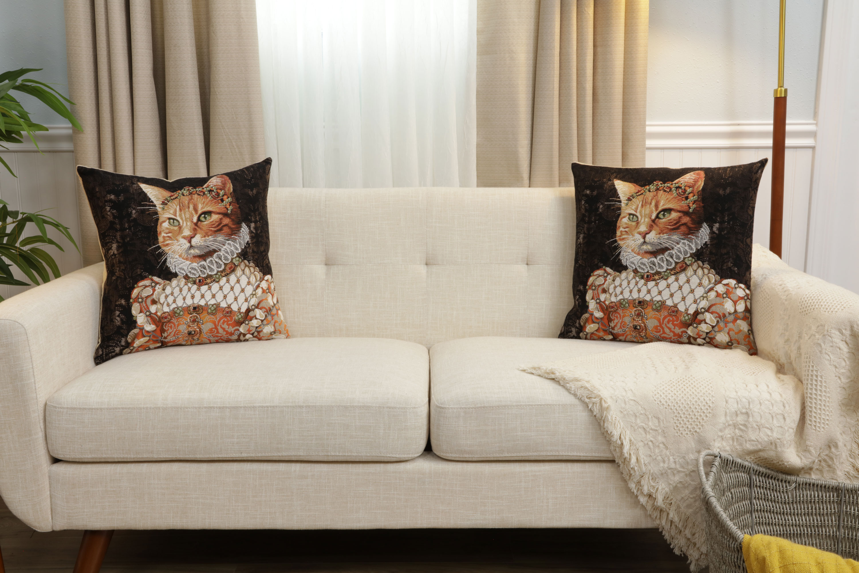 Ginger Cat Sisi Belgian Tapestry Pillow Cover 18x18 Inch Cotton Jacquard Woven Cushion Cover