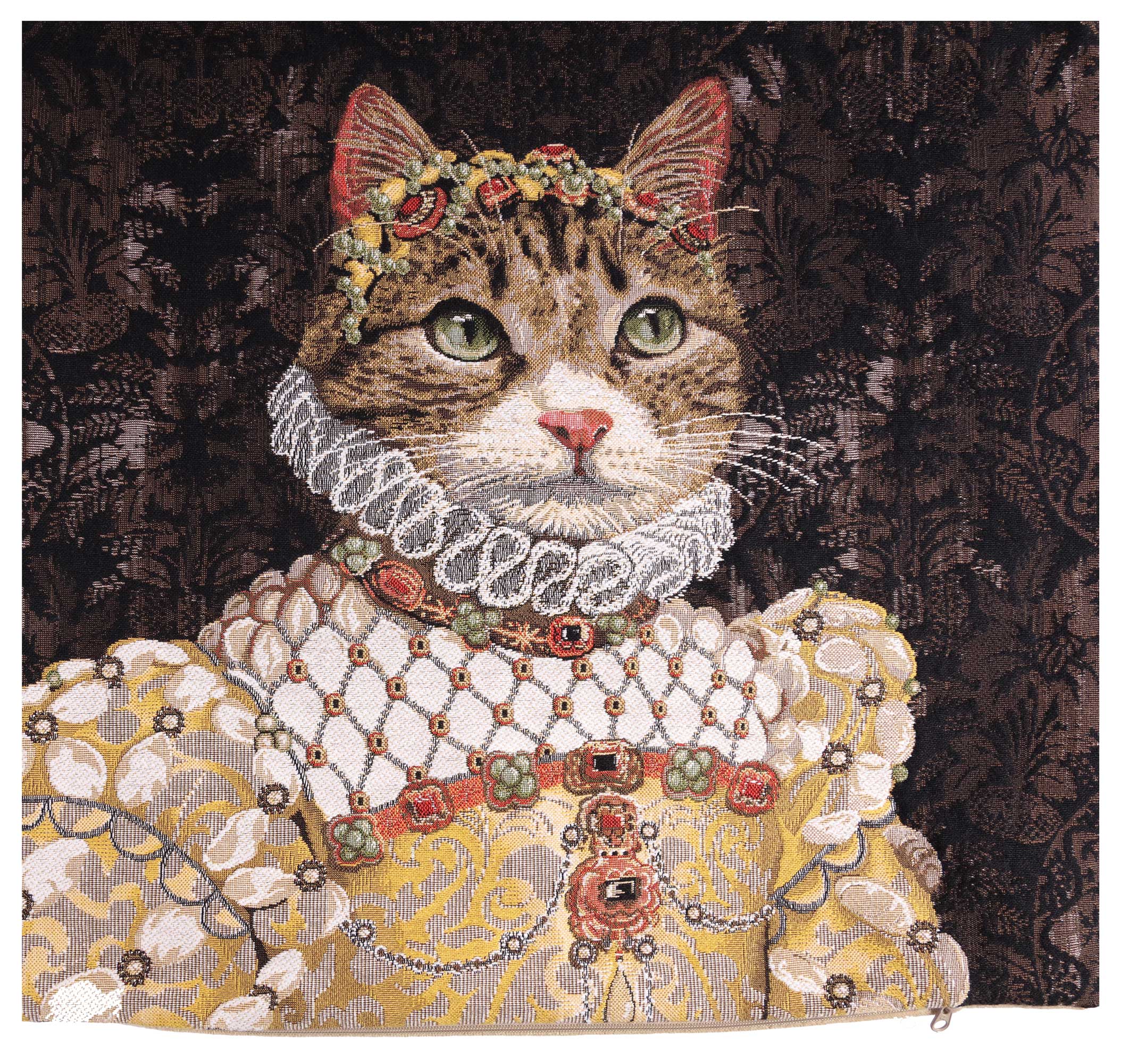 Grey Cat Sisi Belgian Tapestry Pillow Cover 18x18 Inch Cotton Jacquard Woven Cushion Cover