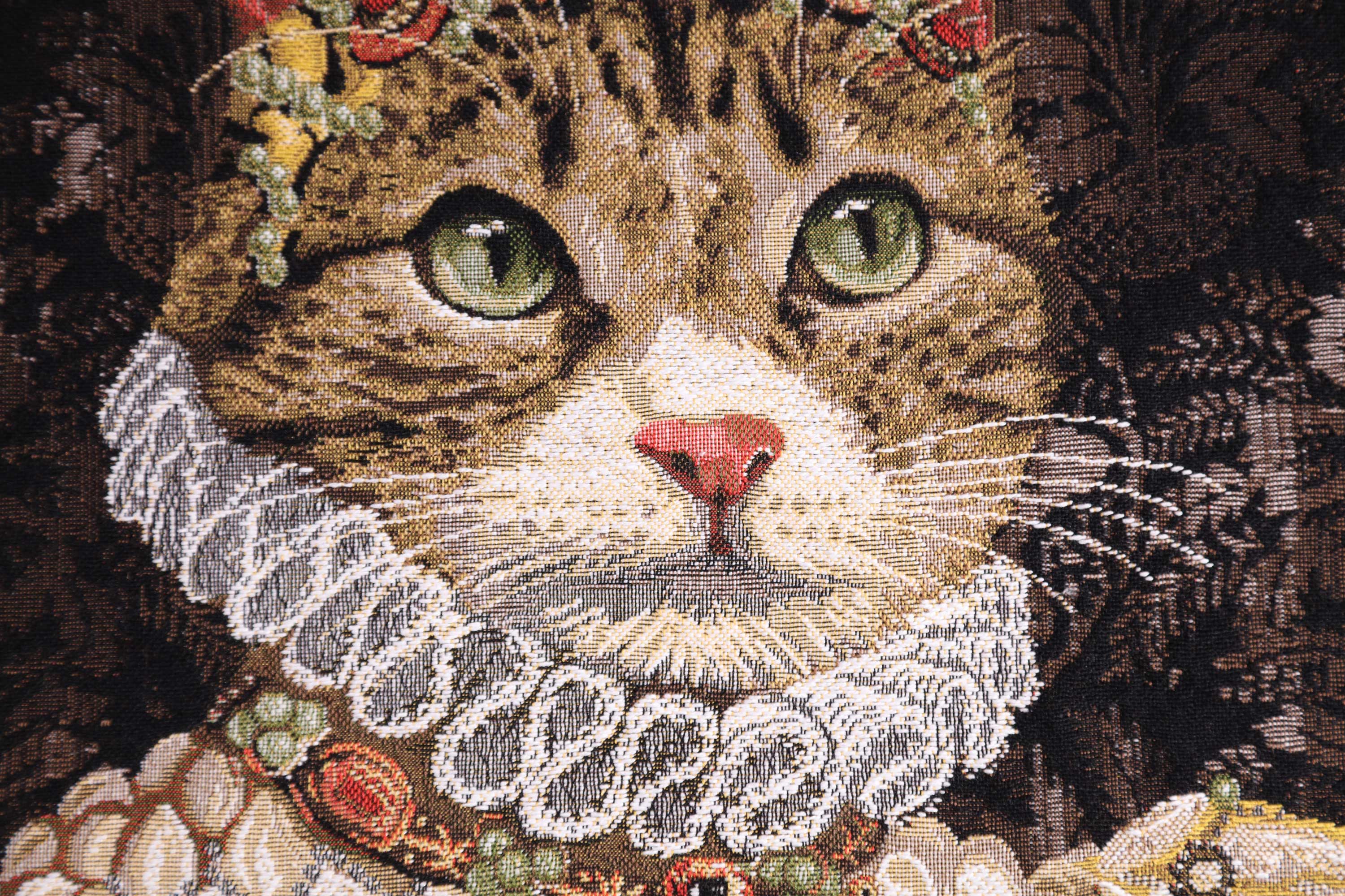 Grey Cat Sisi Belgian Tapestry Pillow Cover 18x18 Inch Cotton Jacquard Woven Cushion Cover