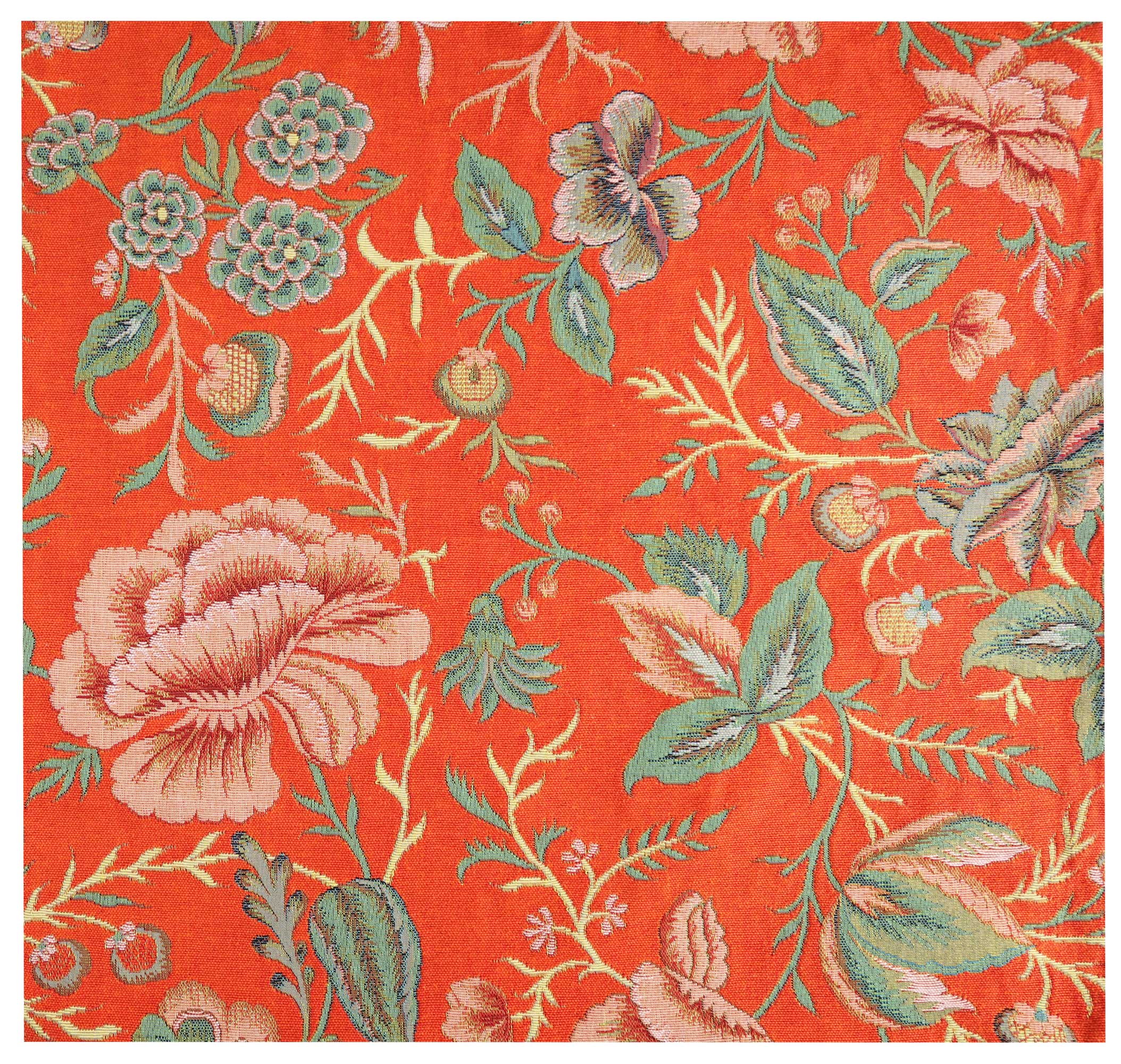 Floral Peony Orange A Tapestry Pillow Cover 19x19 Inch Cotton Jacquard Woven Cushion Cover