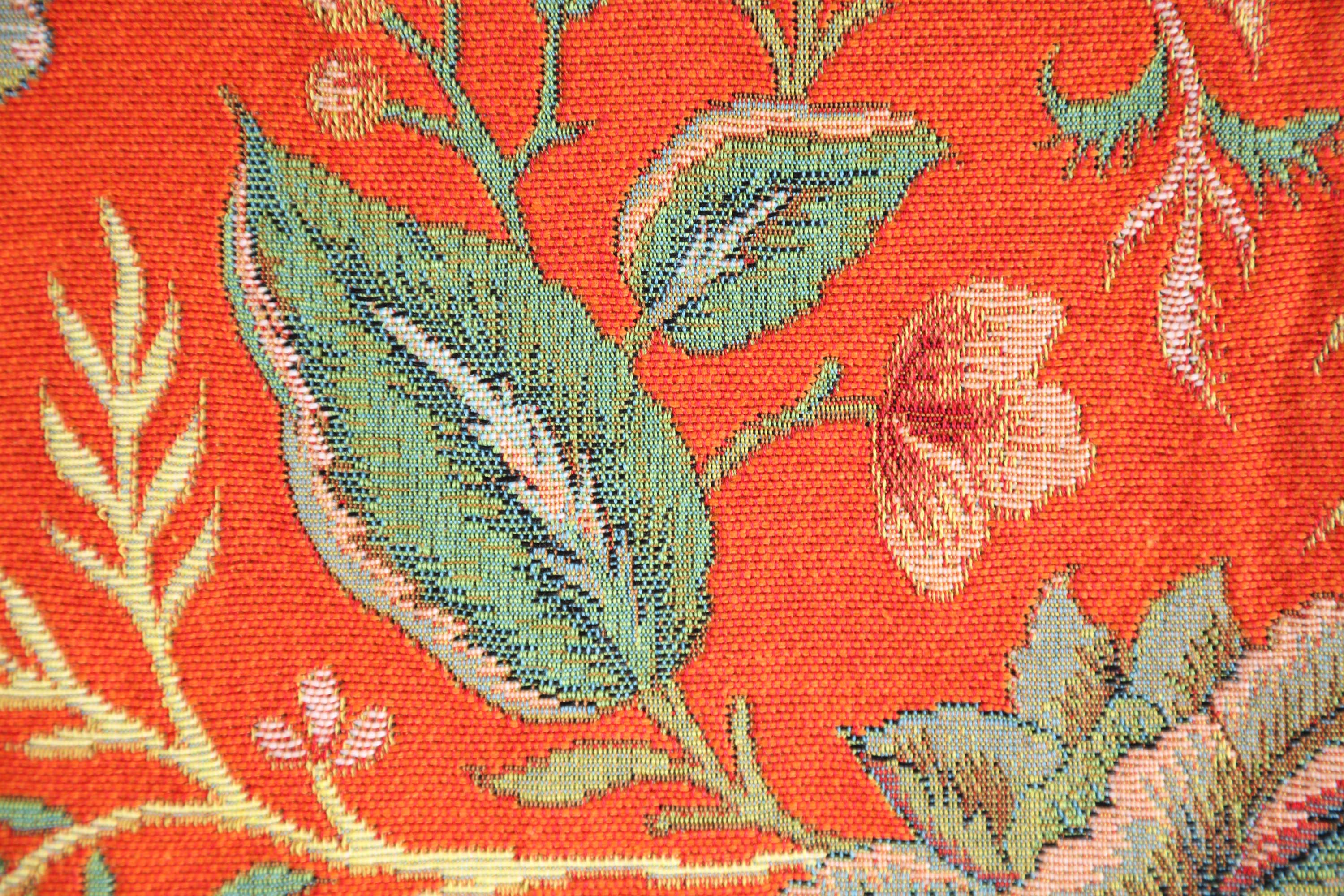Floral Peony Orange A Tapestry Pillow Cover 19x19 Inch Cotton Jacquard Woven Cushion Cover